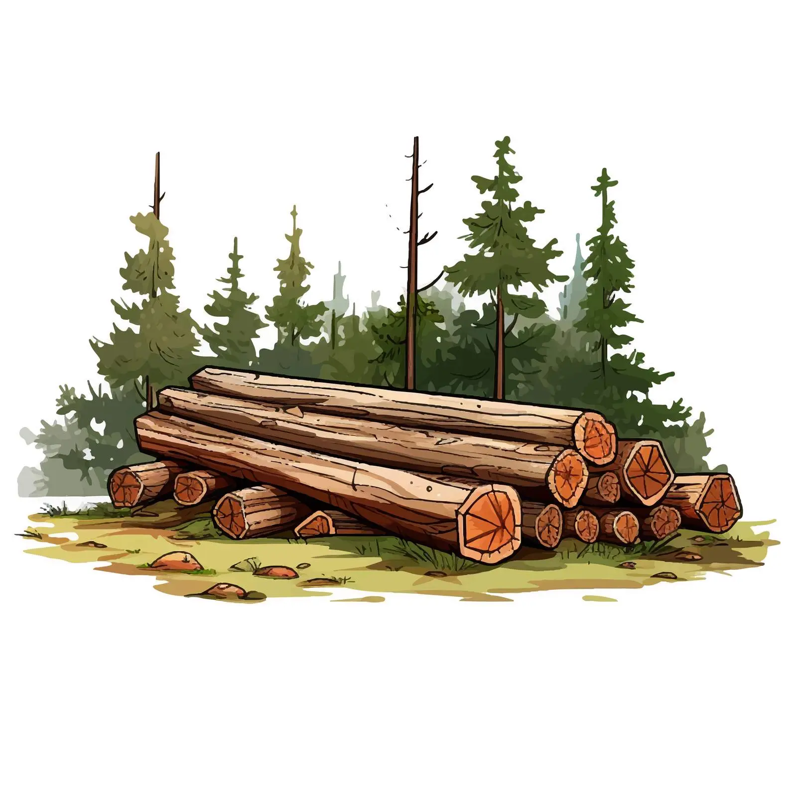 Cartoon Timber Line Vector Illustration – free cartoon trees image from Dotvec