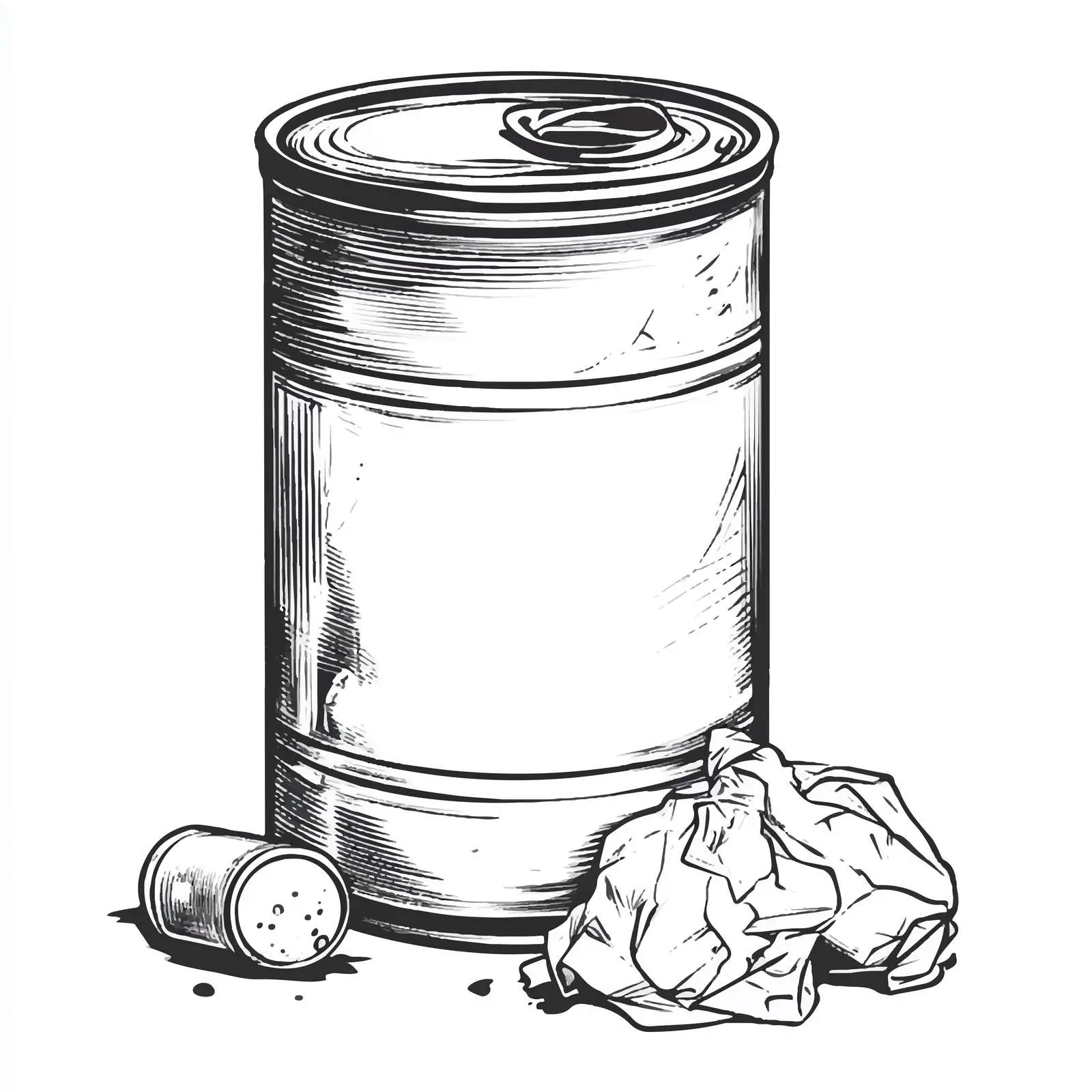 Black and White Tin Can Waste Illustration — free download from Dotvec