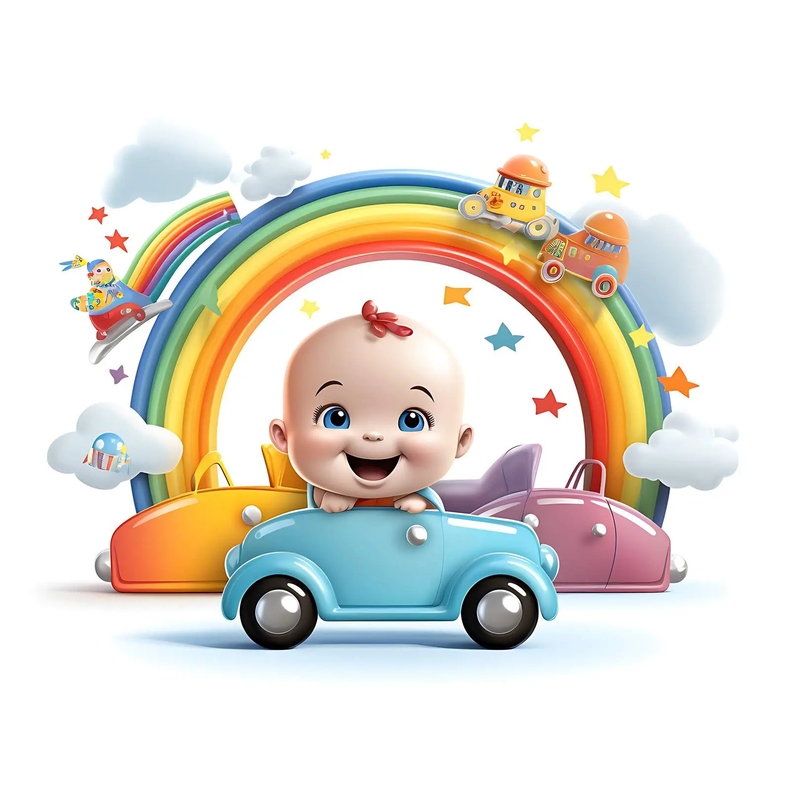 Adorable Newborn Portrait with Rainbow Cars – free milestone image from Dotvec