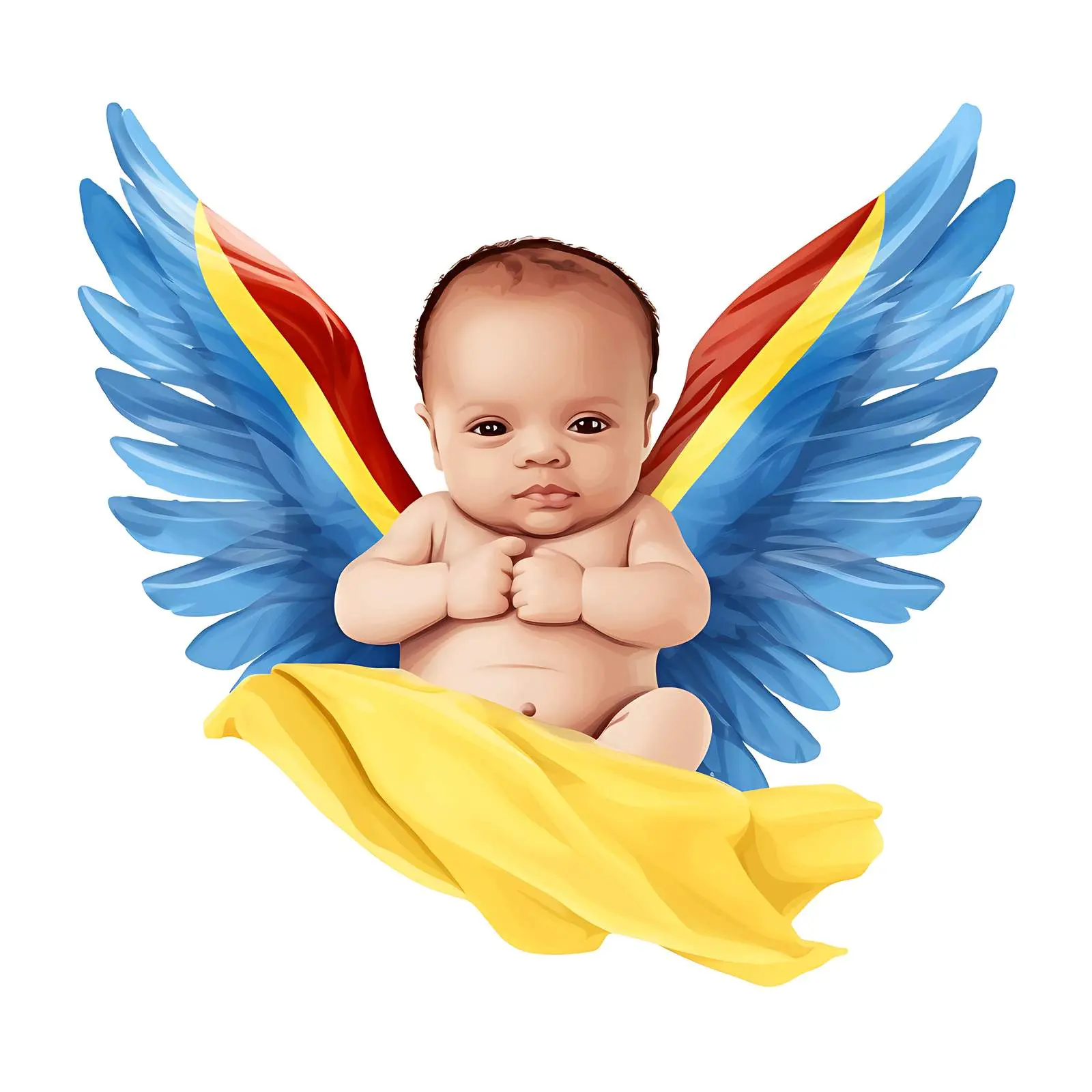 Colorful Baby Portrait with Wings and Flag – free fantasy image from Dotvec