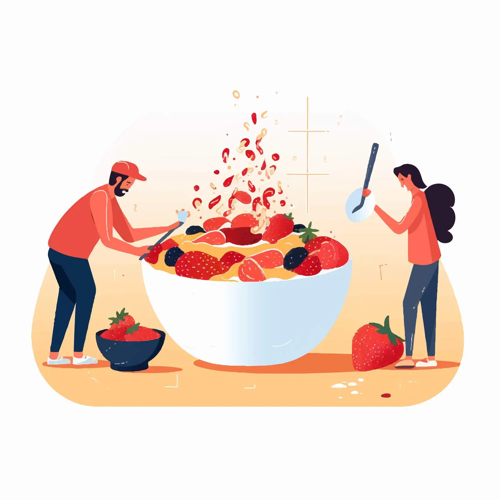 Tiny People Preparing Healthy Breakfast Scene — free download from Dotvec