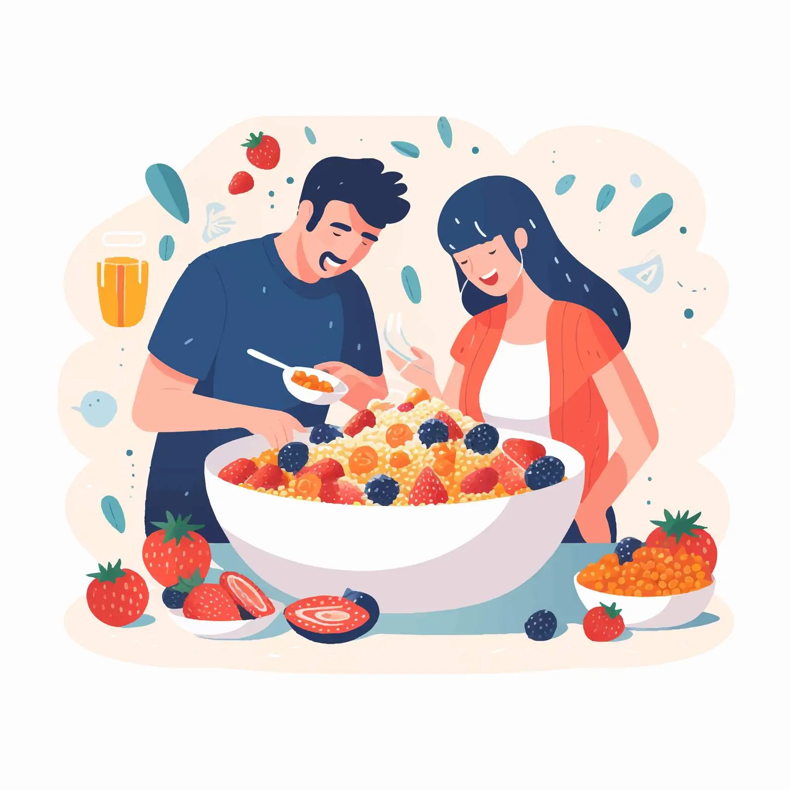Tiny People Cooking Healthy Breakfast in Vectors — free download from Dotvec