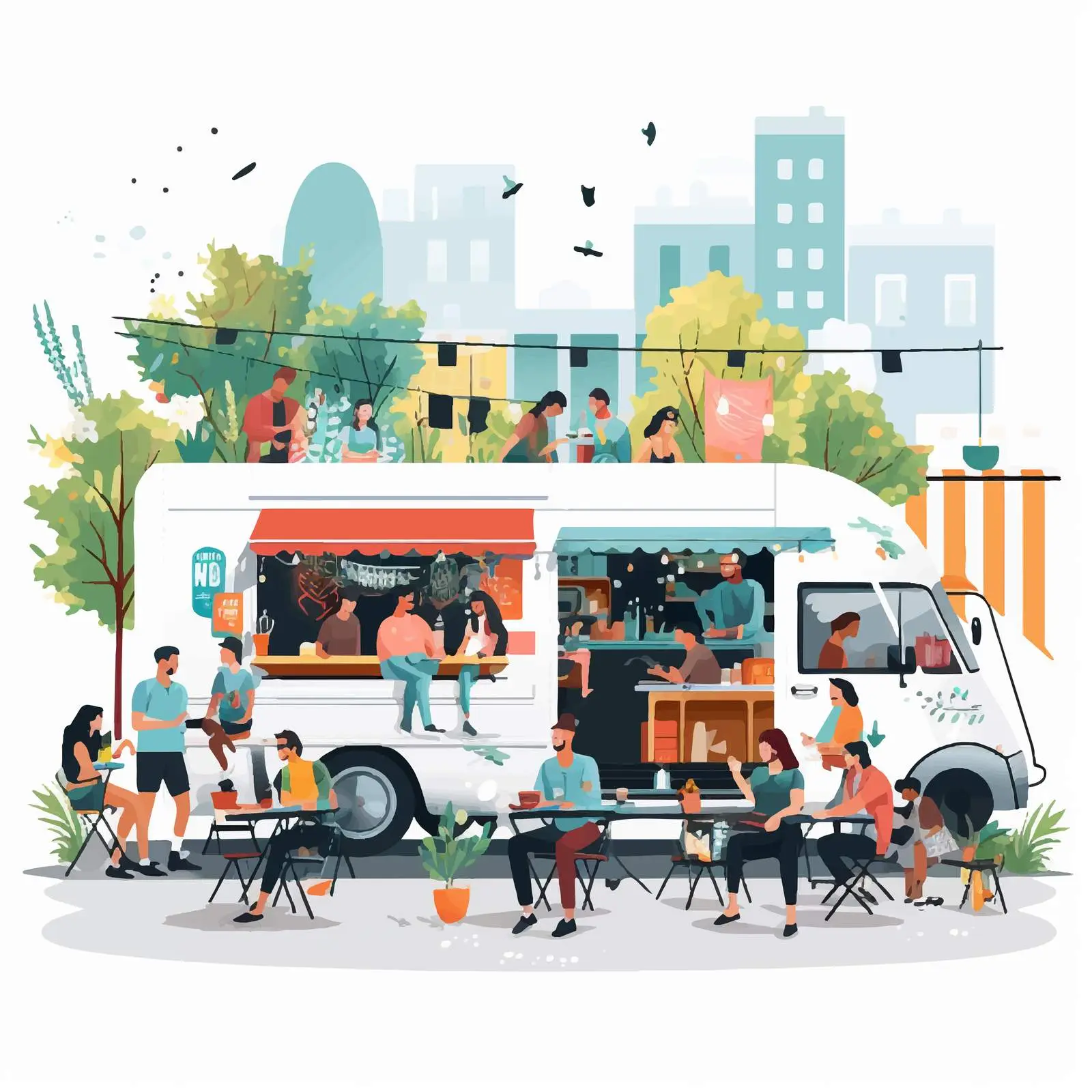 Colorful Food Trucks at Summer Festival – free vibrant scene image from Dotvec
