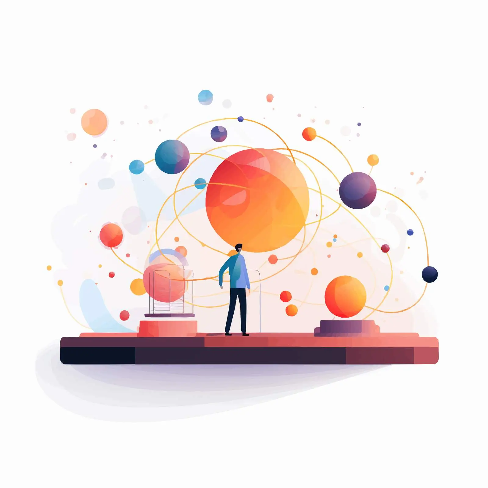 Person Observing Molecule Model with Atoms and Orbits – free experimental image from Dotvec