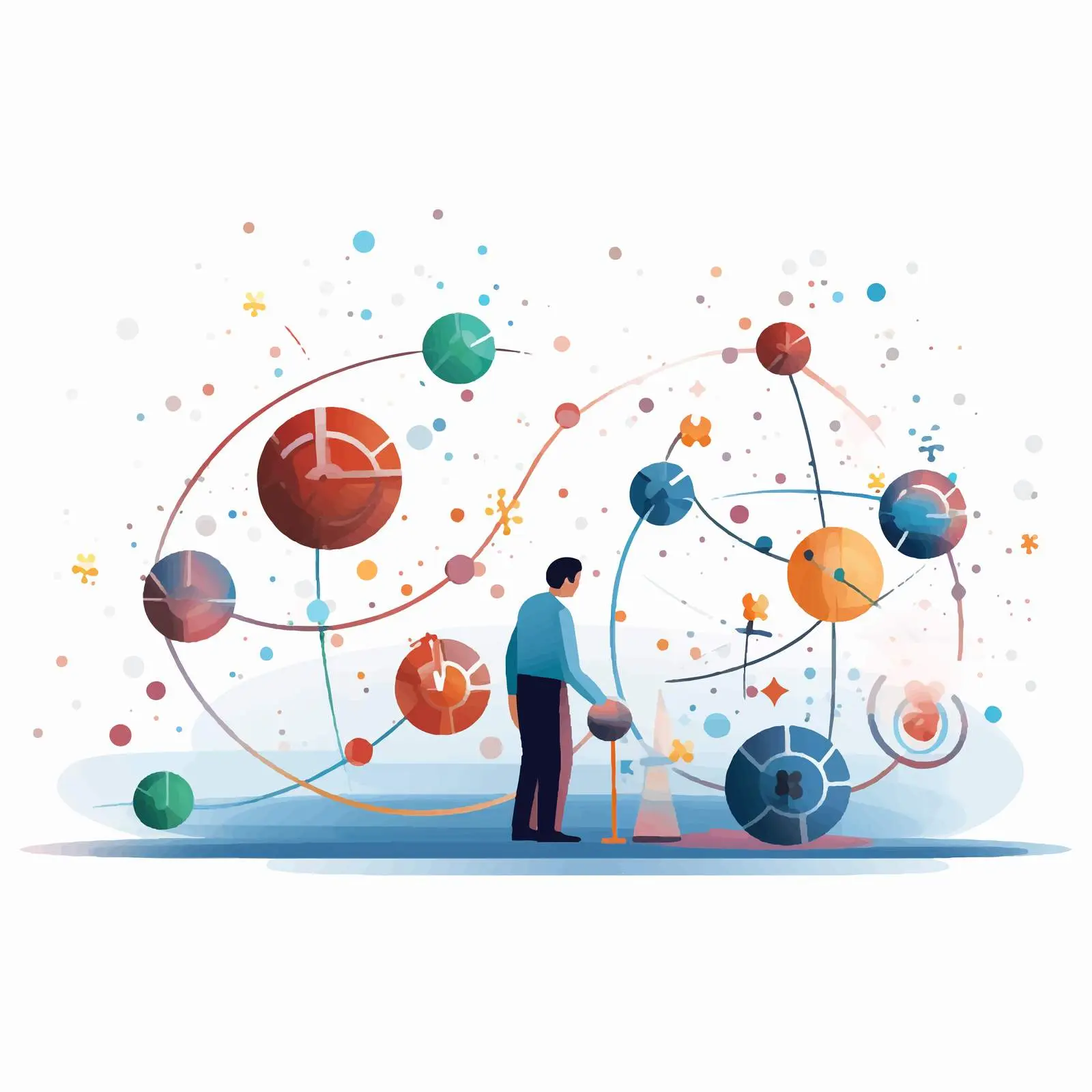 Person Observing Molecule Model with Atoms and Orbits — free download from Dotvec