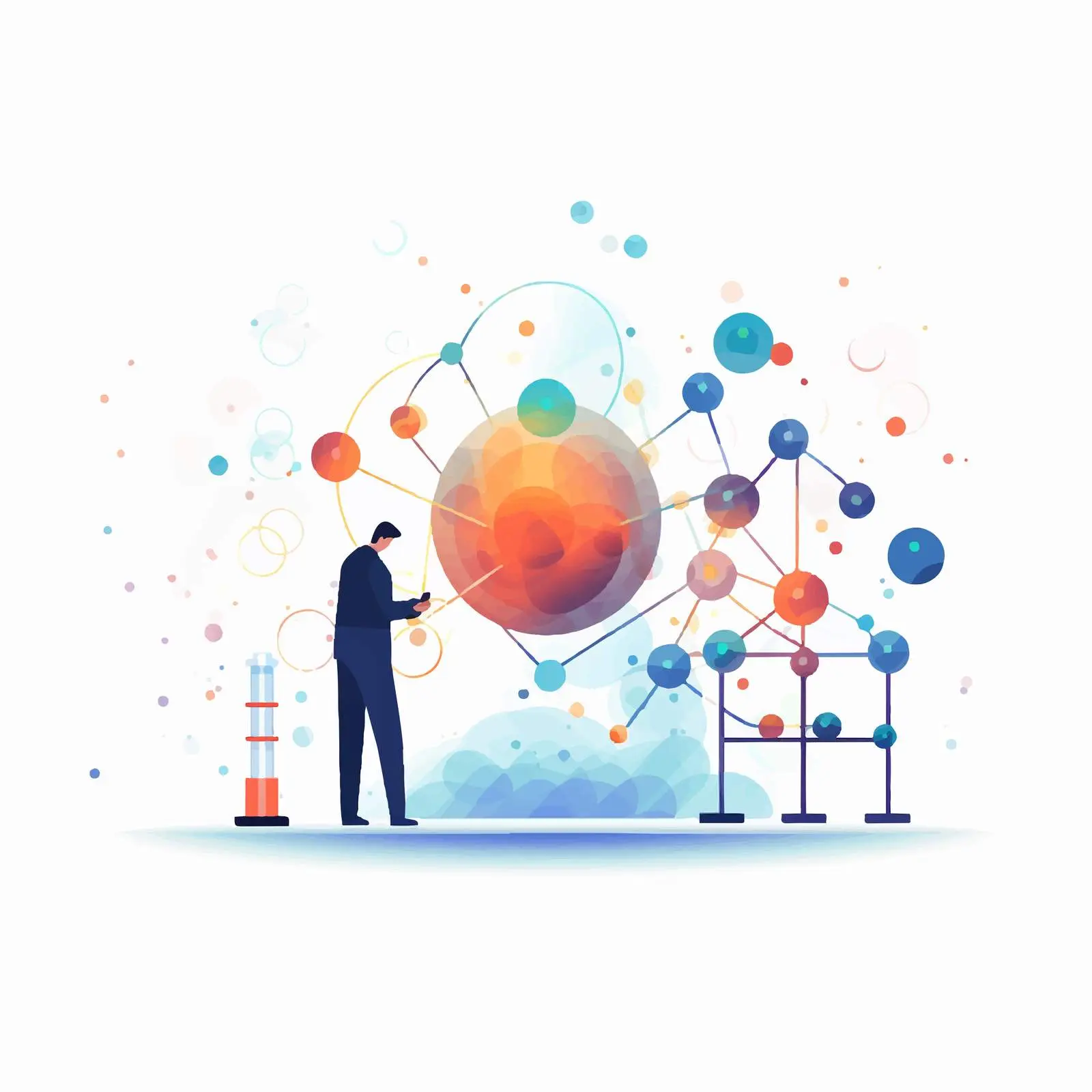 Person Observing Molecular Model with Atom Orbits — free download from Dotvec