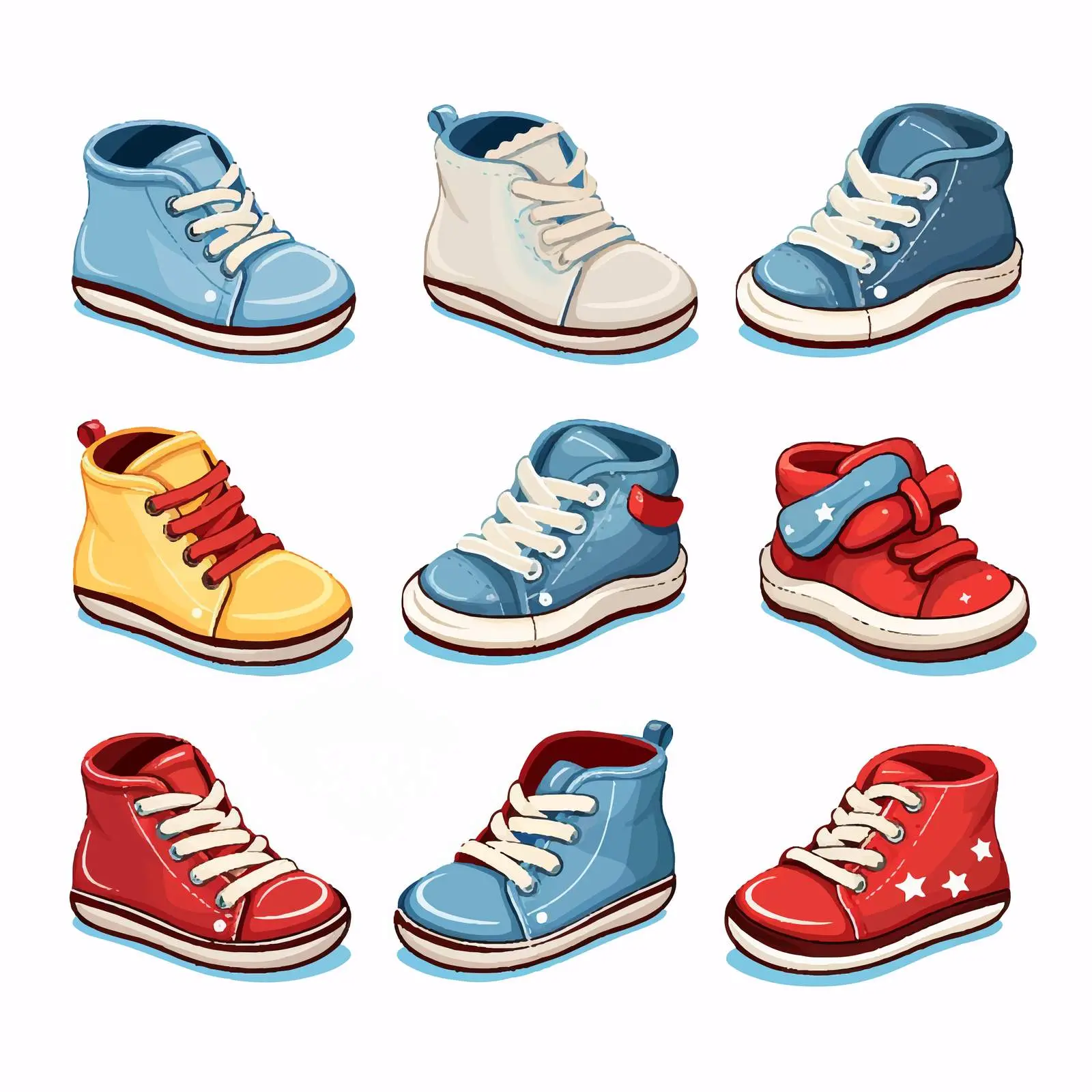 Cute Cartoon Tiny Sport Baby Shoes Vector Illustration – free colorful shoes image from Dotvec