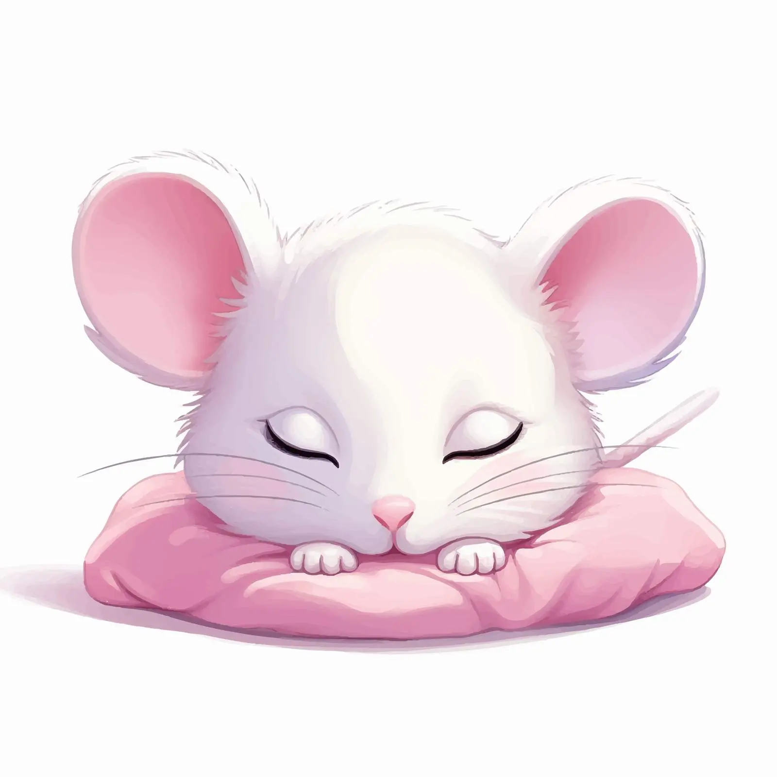 Cute White Mouse Sleeping on Cozy Pink Pillow — free download from Dotvec