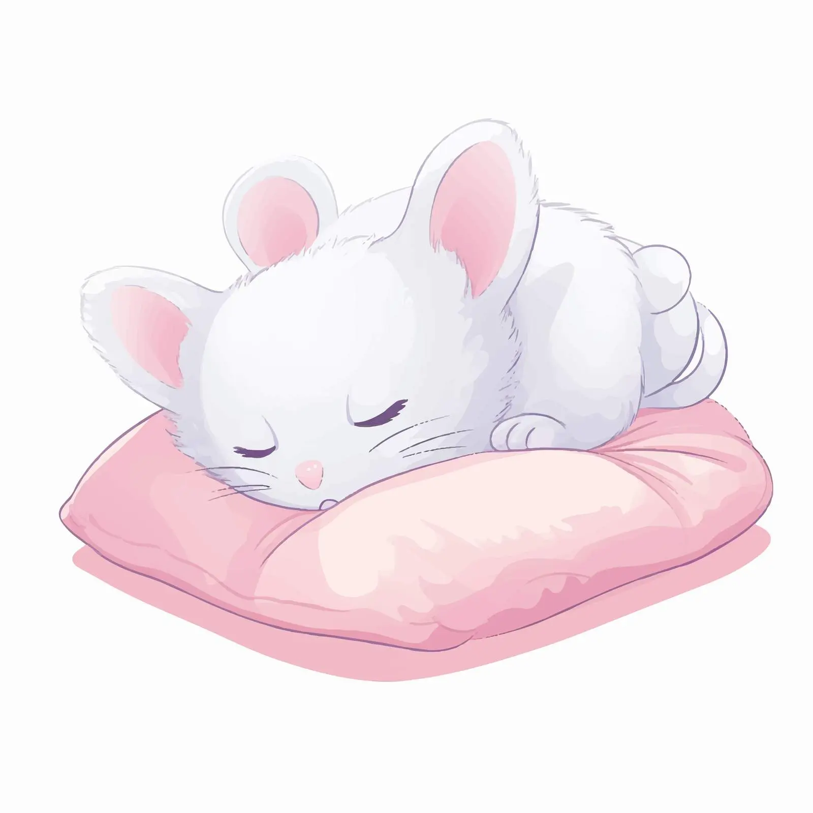 Cute White Mouse Sleeping on Pink Pillow – free pet vector image from Dotvec