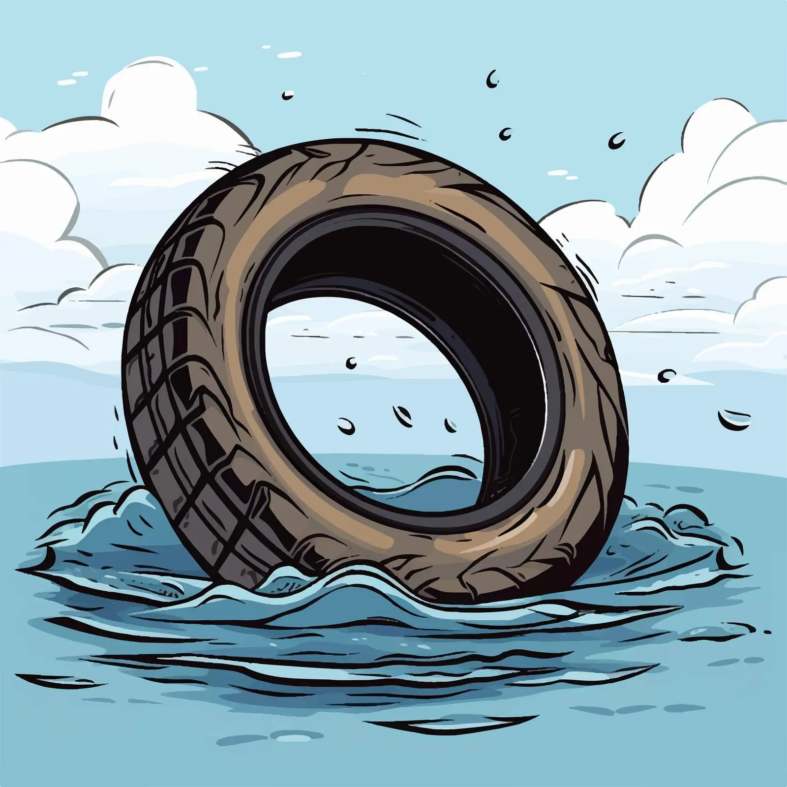 Cartoon Vector Illustration of Floating Tire – free cartoon transport image from Dotvec