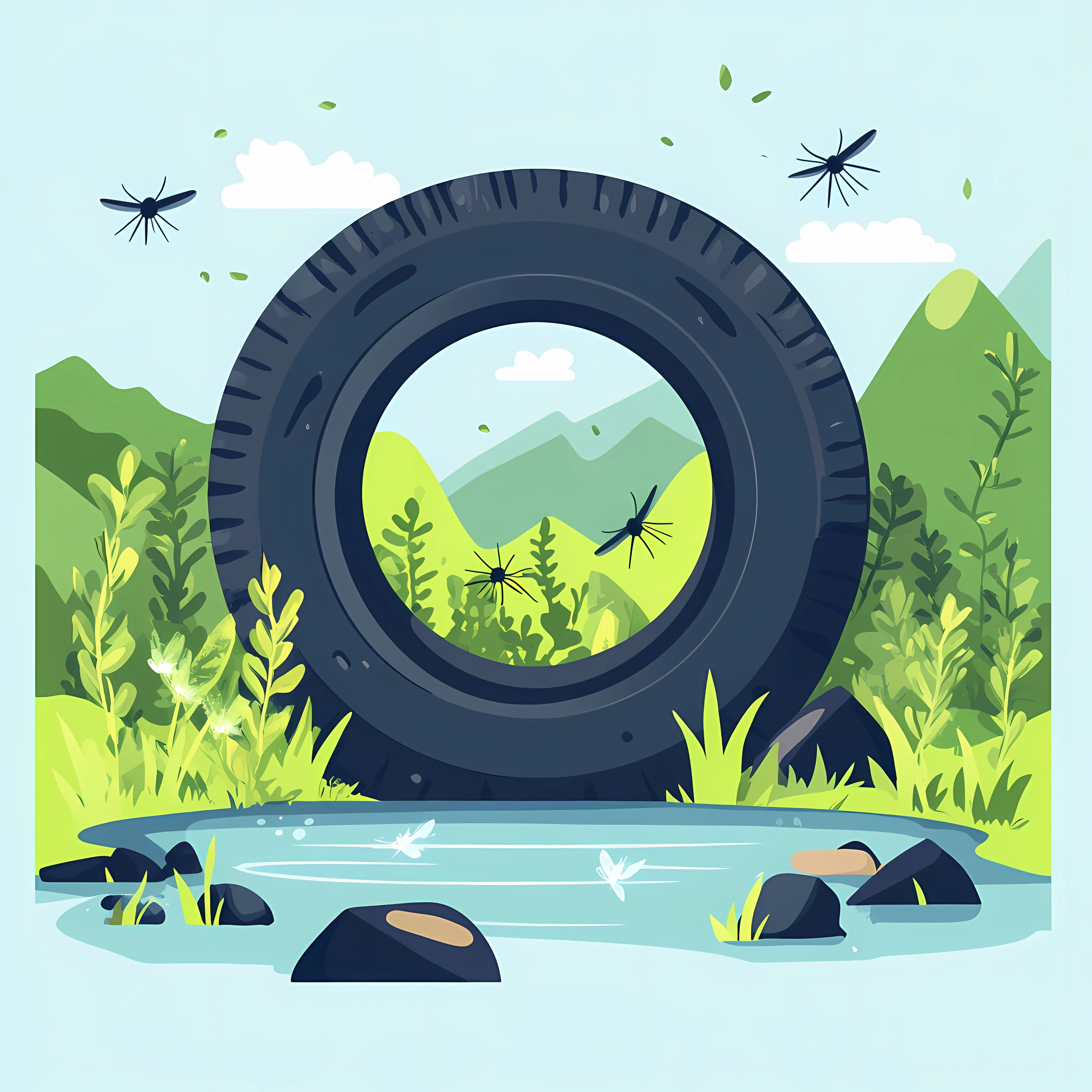 Tire with Stagnant Water and Mosquitoes Illustration – free tire recycling image from Dotvec