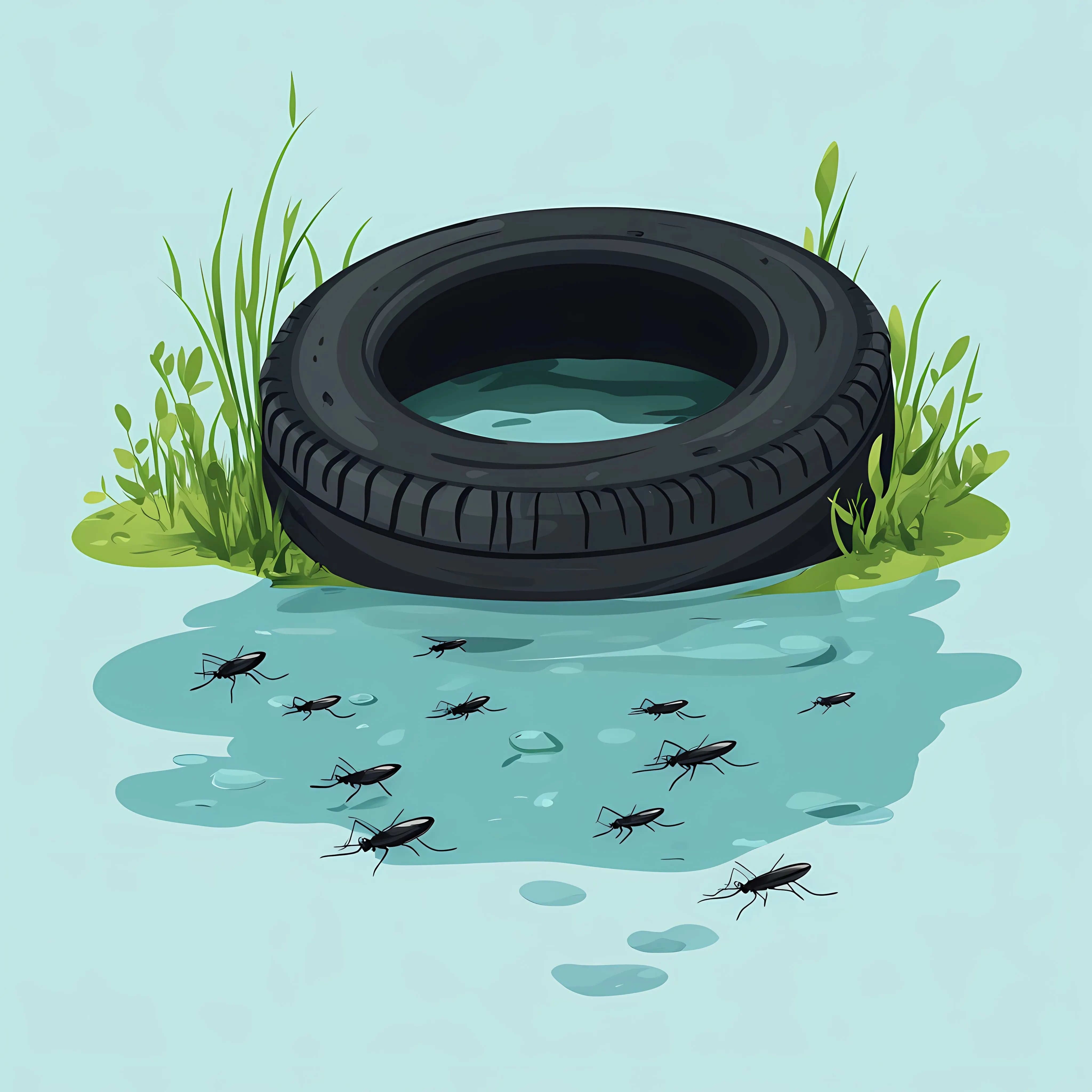 Vector of Tire with Stagnant Water and Mosquitoes — free download from Dotvec