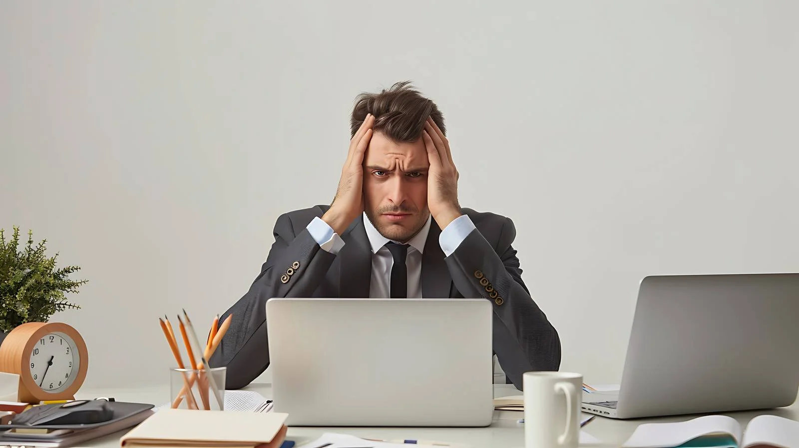 Exhausted Office Worker Holding Document — free download from Dotvec