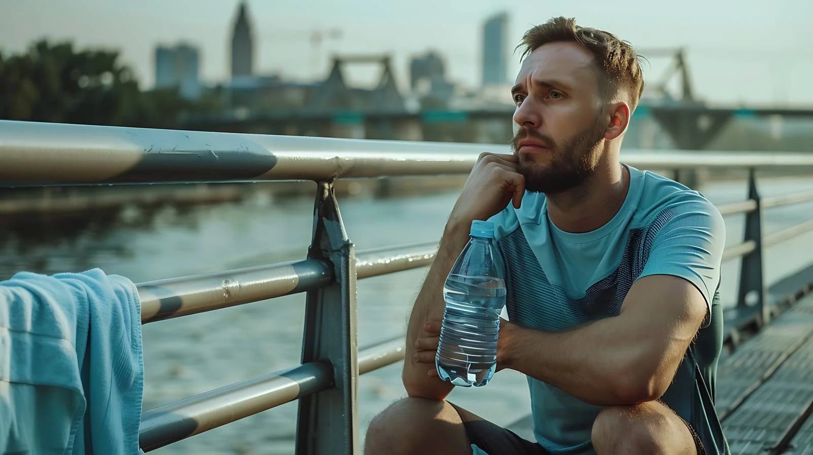 Man Resting with Breathing and Bottle — free download from Dotvec