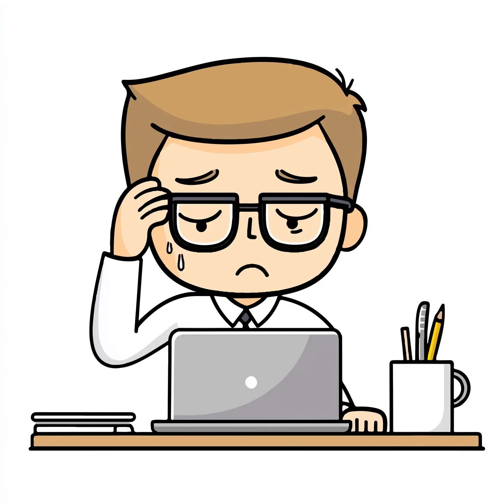 Tired Employee Removing Glasses at Desk — free download from Dotvec