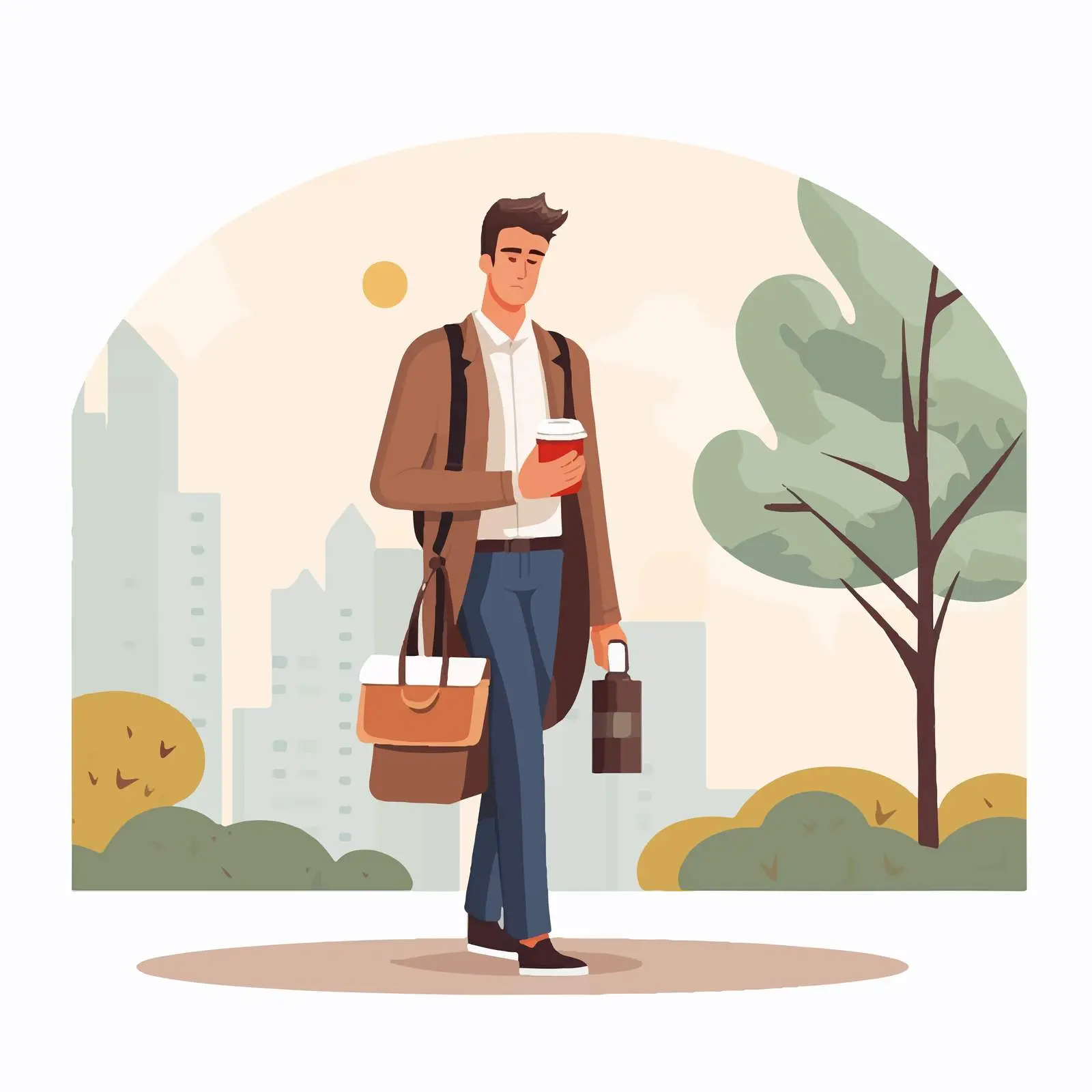 Sleepy Man Holding Coffee Cup at Work — free download from Dotvec