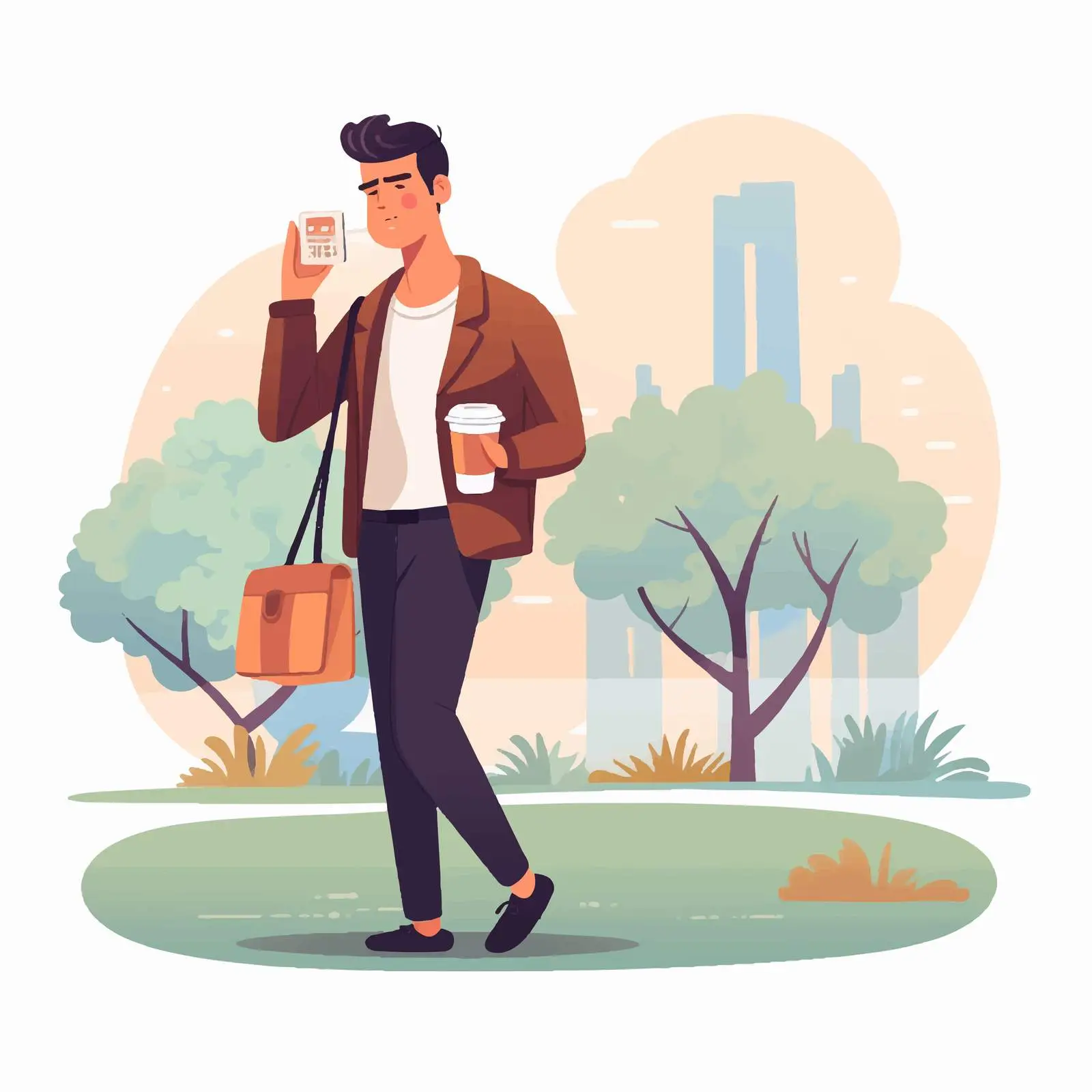 Tired Man with Coffee Going to Work – free daily commute image from Dotvec
