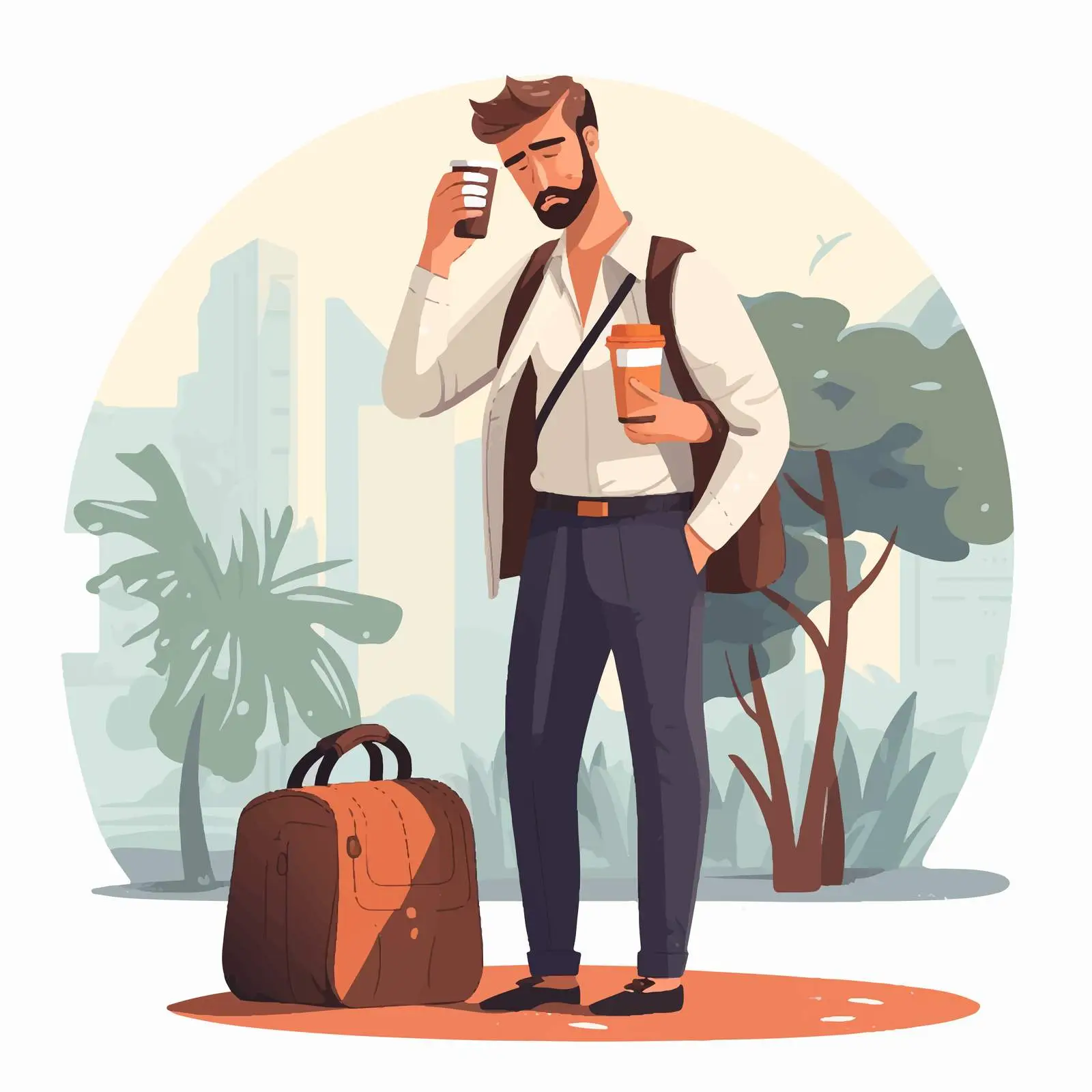 Sleepy Man with Coffee Cup Going to Work – free grind image from Dotvec
