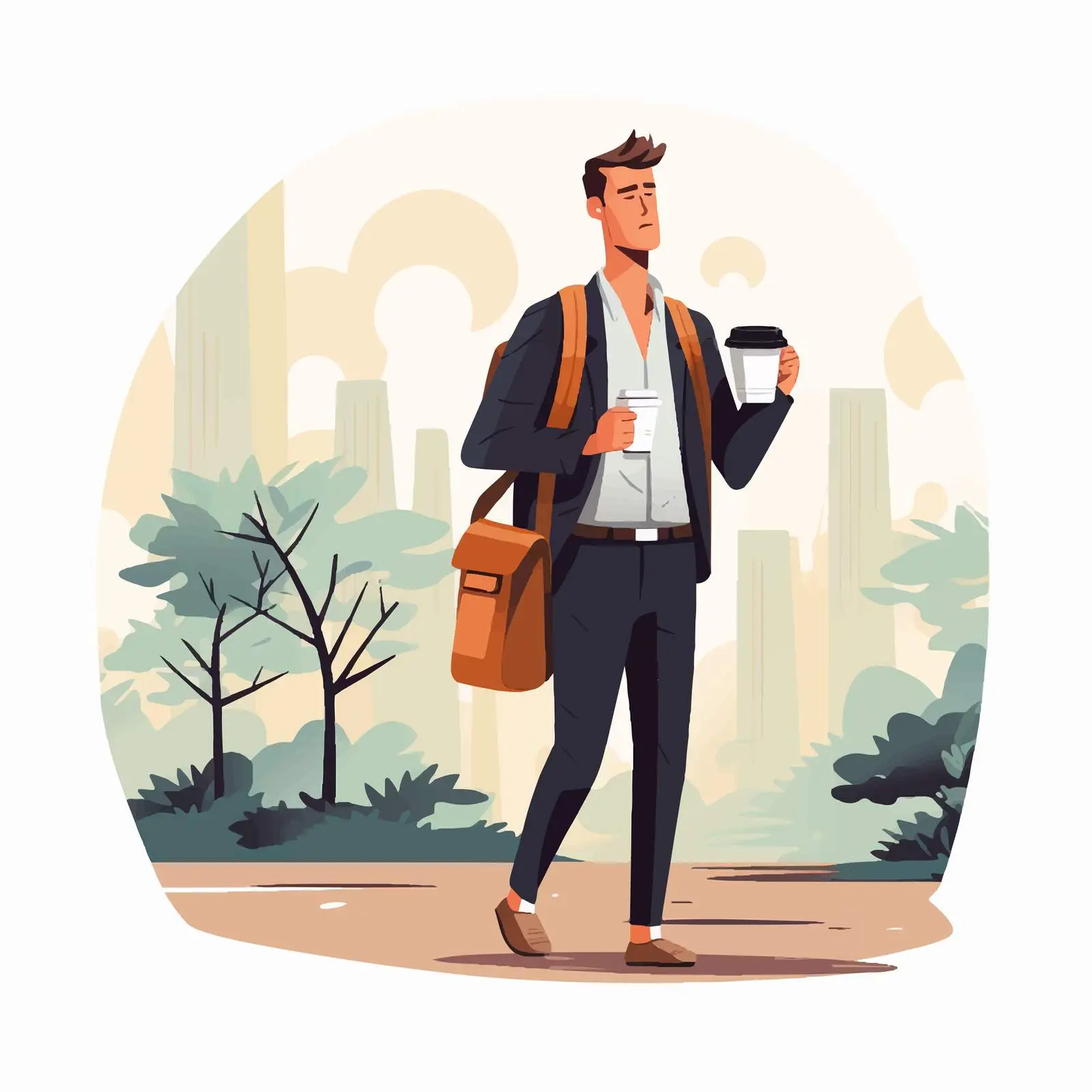 Tired Man With Coffee Cup Going to Work – free business man image from Dotvec