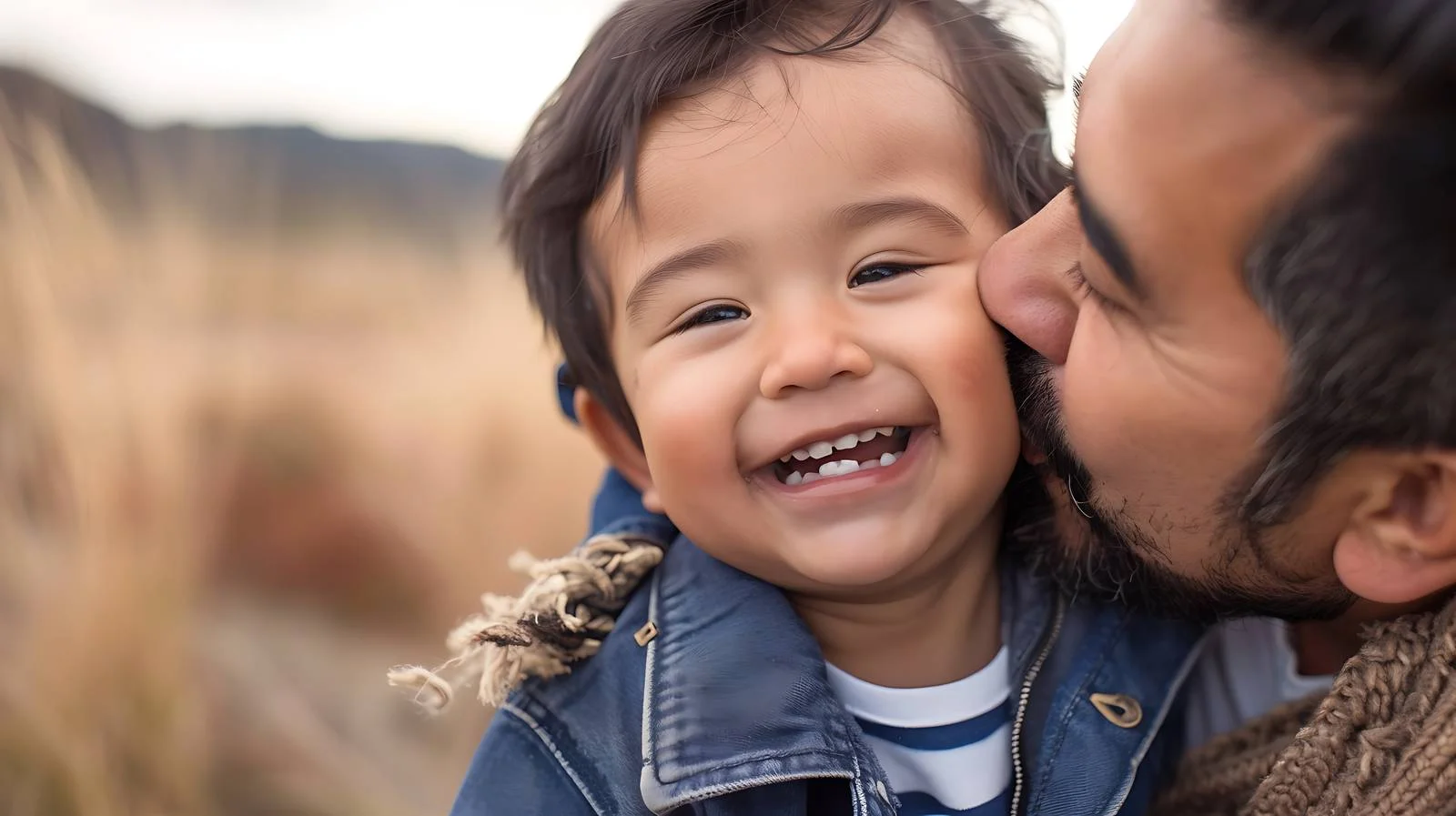 Cheerful Toddler Smiles as Latino Father Kisses Cheek — free download from Dotvec