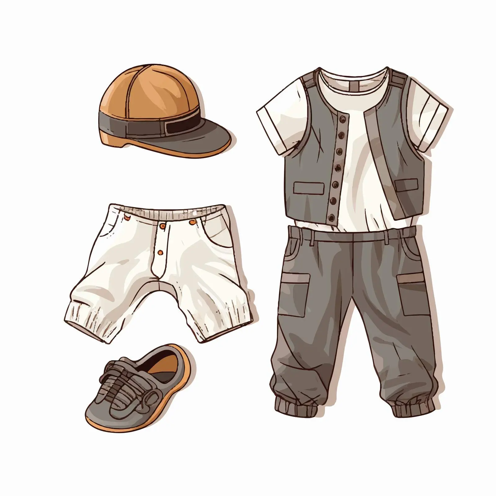 Fashionable Toddler Suit with Sandals and Cap – free playful attire image from Dotvec