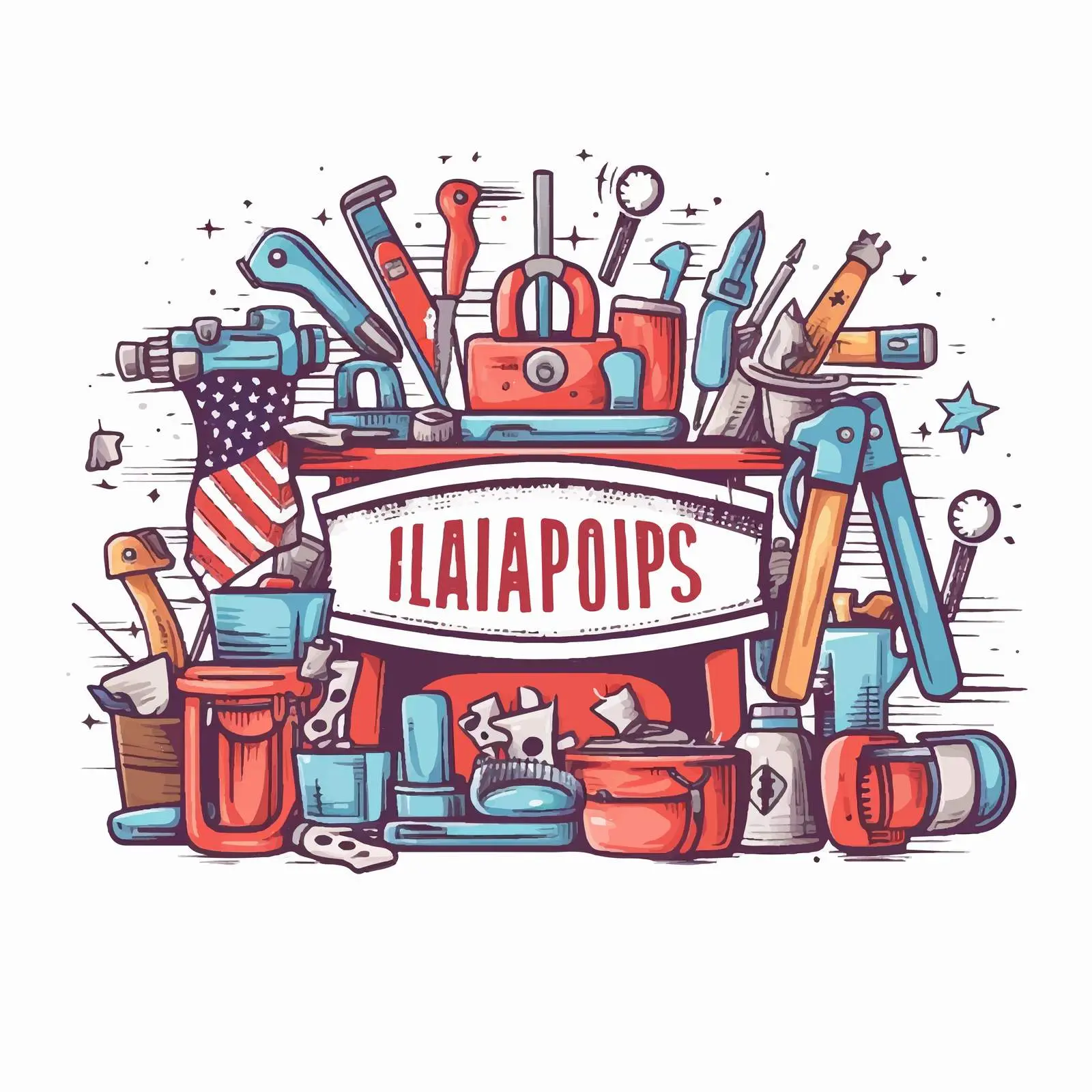 Labor Day Cartoon Tools Set with Ribbon — free download from Dotvec