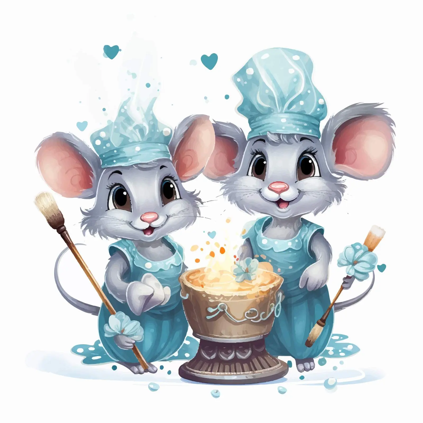 Gray Mice Tooth Fairy Helpers with Brush and Paste – free adorable character image from Dotvec