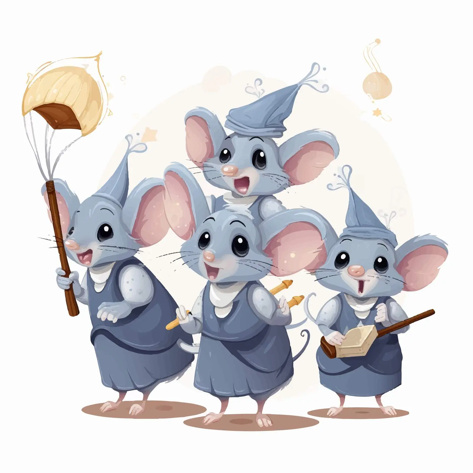 Tooth Fairy Helpers: Gray Mice with Brush – free family friendly image from Dotvec