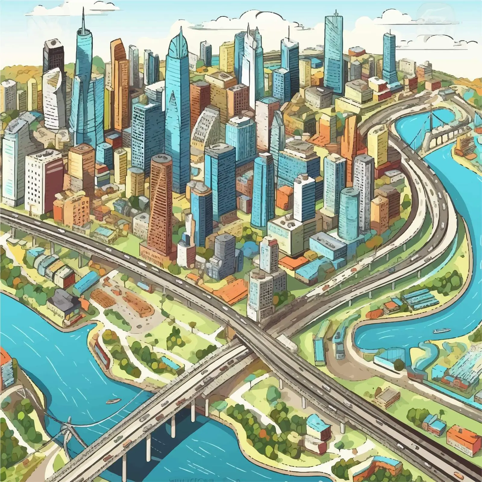 Aerial View of Modern City with Buildings — free download from Dotvec