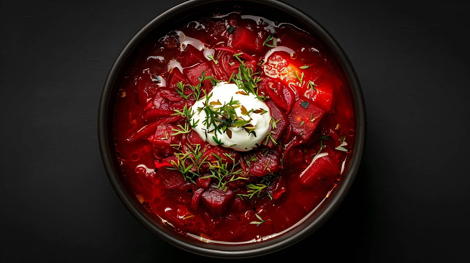 Authentic Ukrainian red beet soup from top view — free download from Dotvec