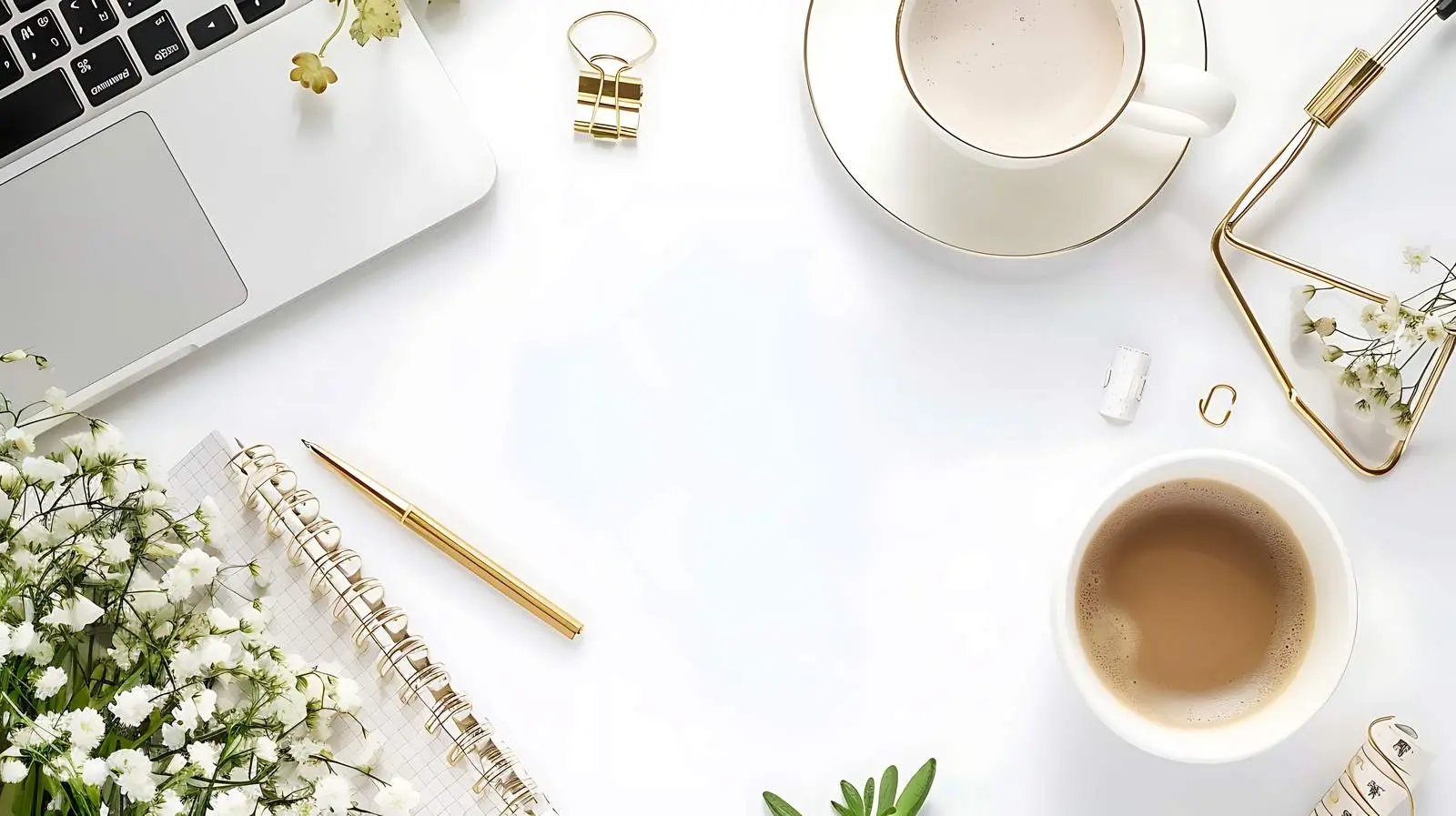 Home Office Desk with Laptop and Wildflowers — free download from Dotvec