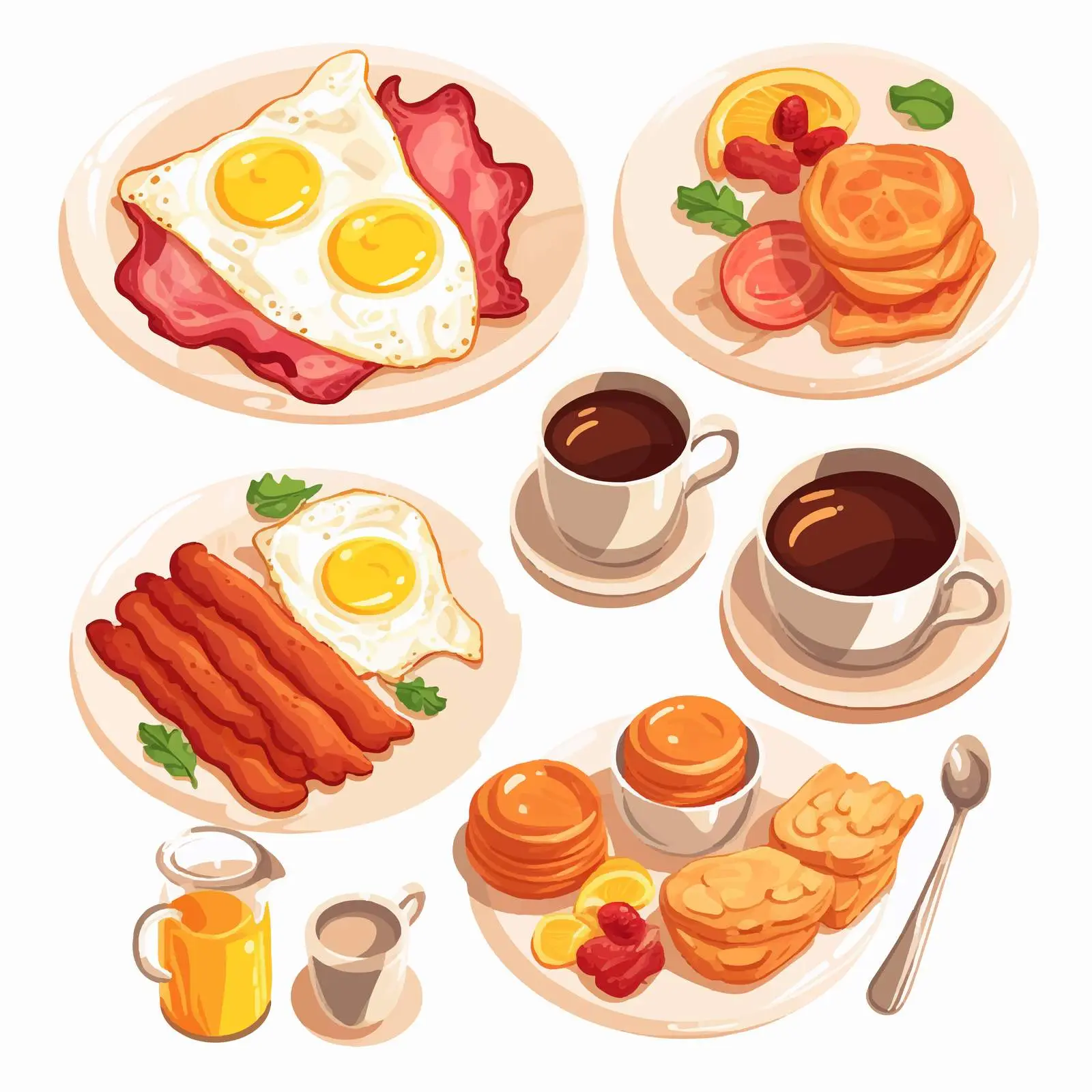 Breakfast Food and Drink Isolated on White Background – free bagel image from Dotvec