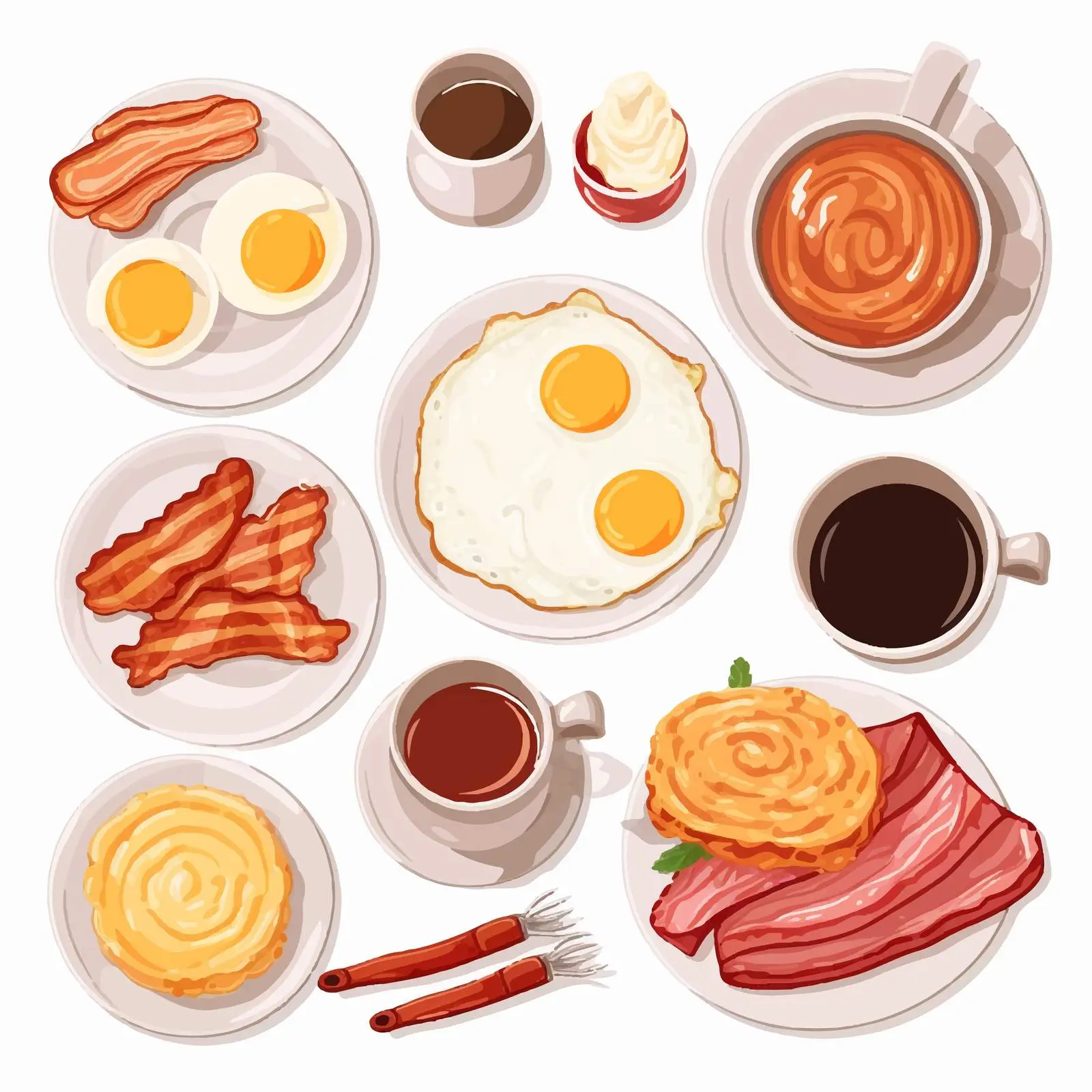 Breakfast Food and Drinks Top View Illustration – free breakfast item image from Dotvec