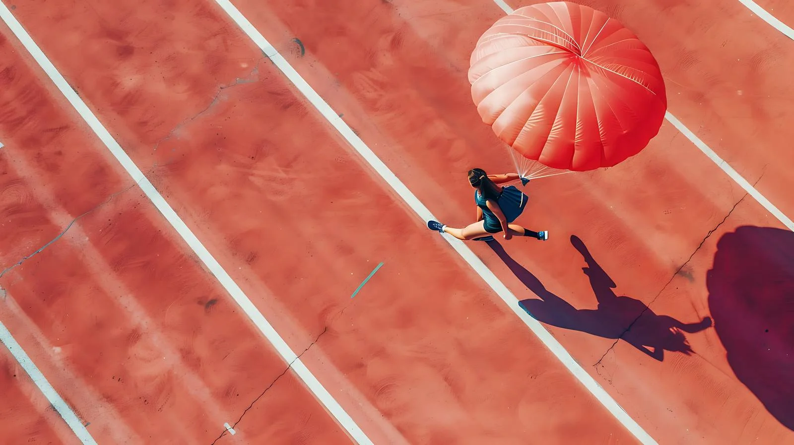 Female runner with parachute on tartan track — free download from Dotvec