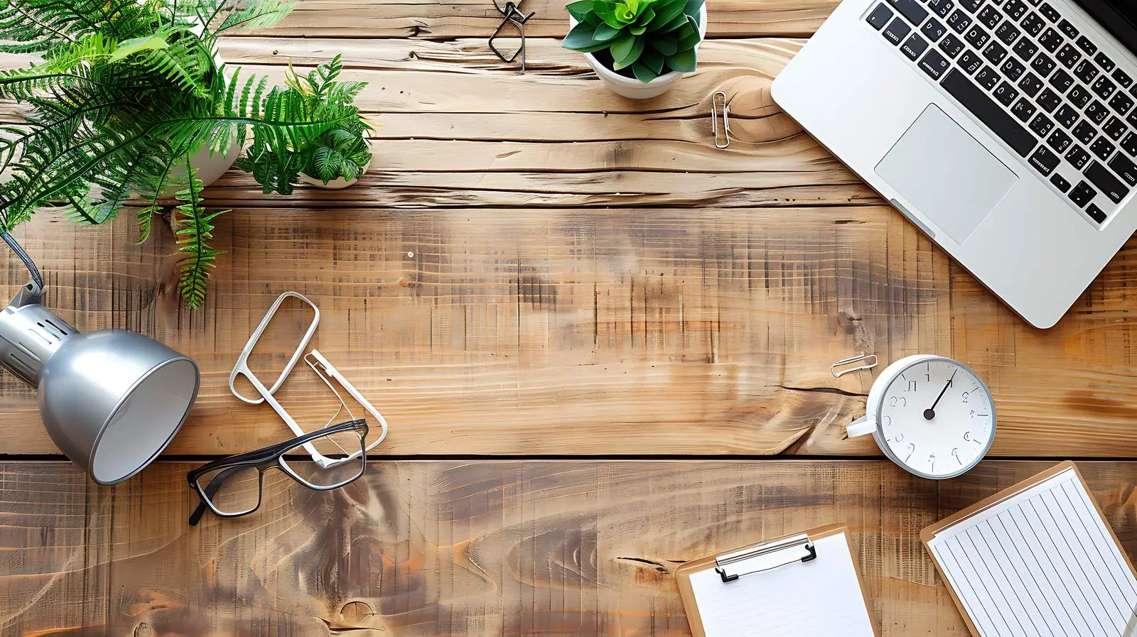 Laptop and Notebooks on Wooden Desk Setup — free download from Dotvec