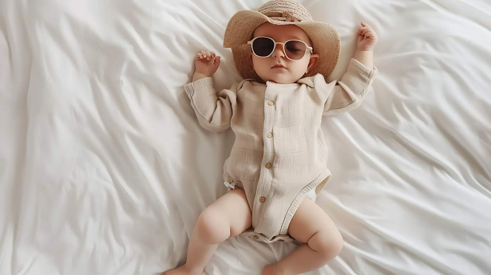 Newborn Baby Lying on Cozy Linen Bed – free caring image from Dotvec