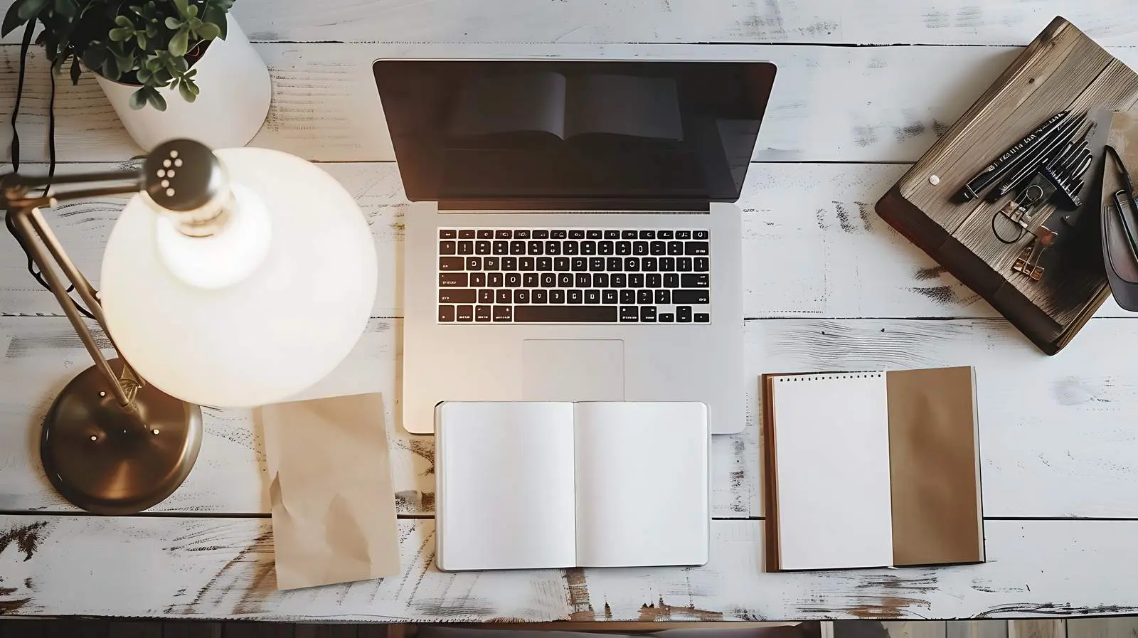 Open Notebook and Laptop Setup from Above – free page image from Dotvec