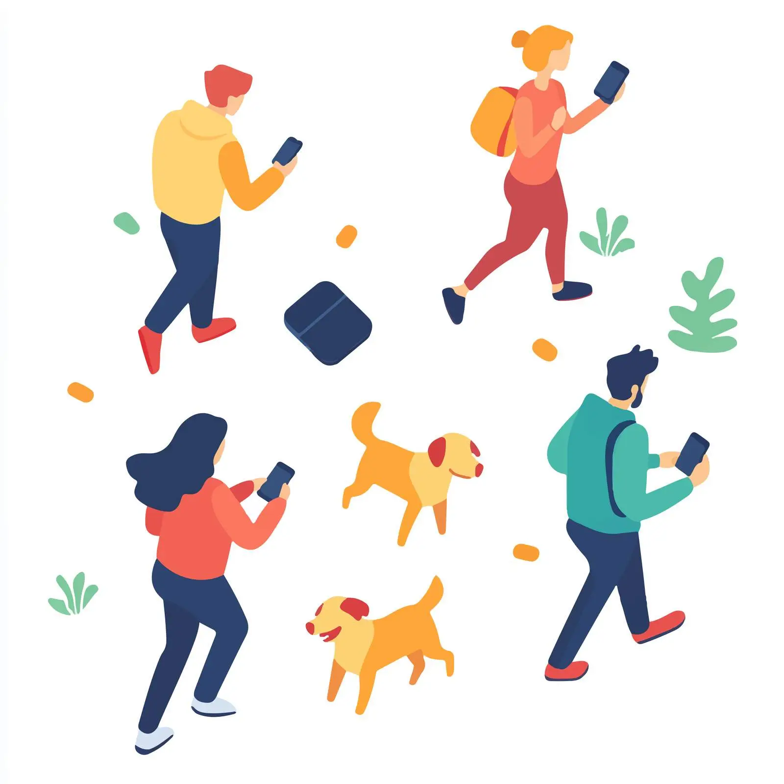 People Walking Dogs While Using Phones — free download from Dotvec