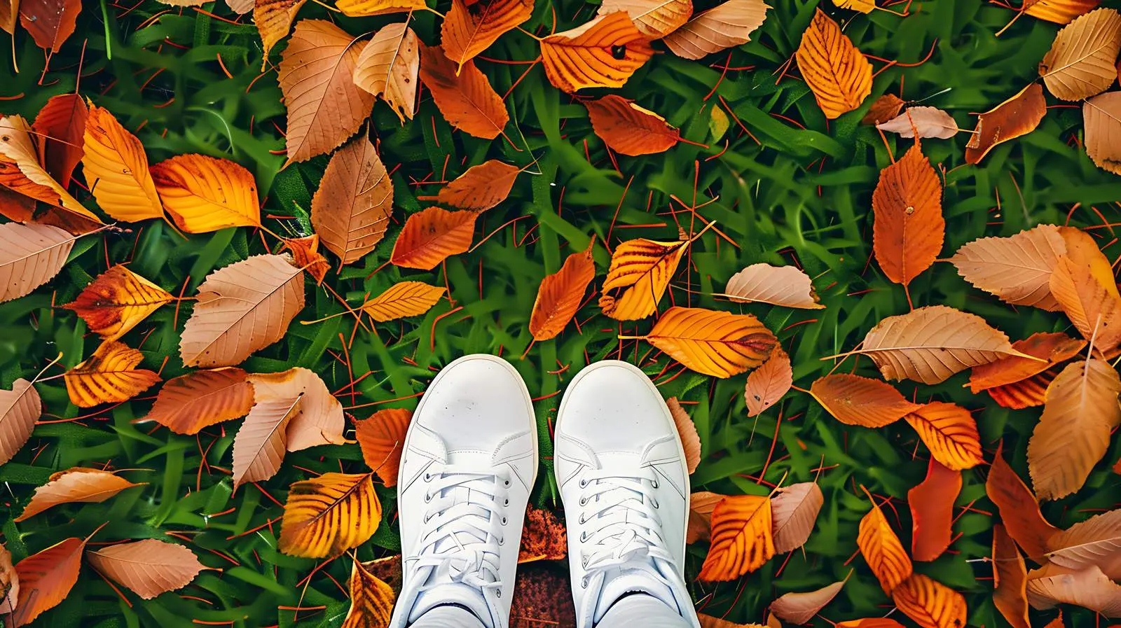 Person in White Sneakers on Autumn Leaves — free download from Dotvec