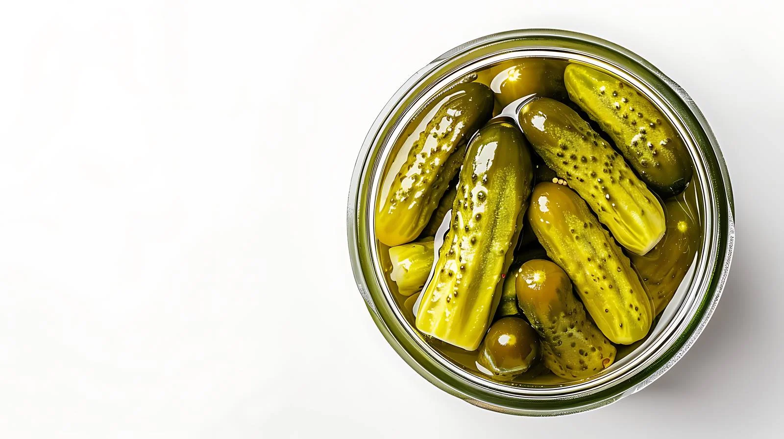 Preserved cucumbers in glass jar on white – free fermentation image from Dotvec