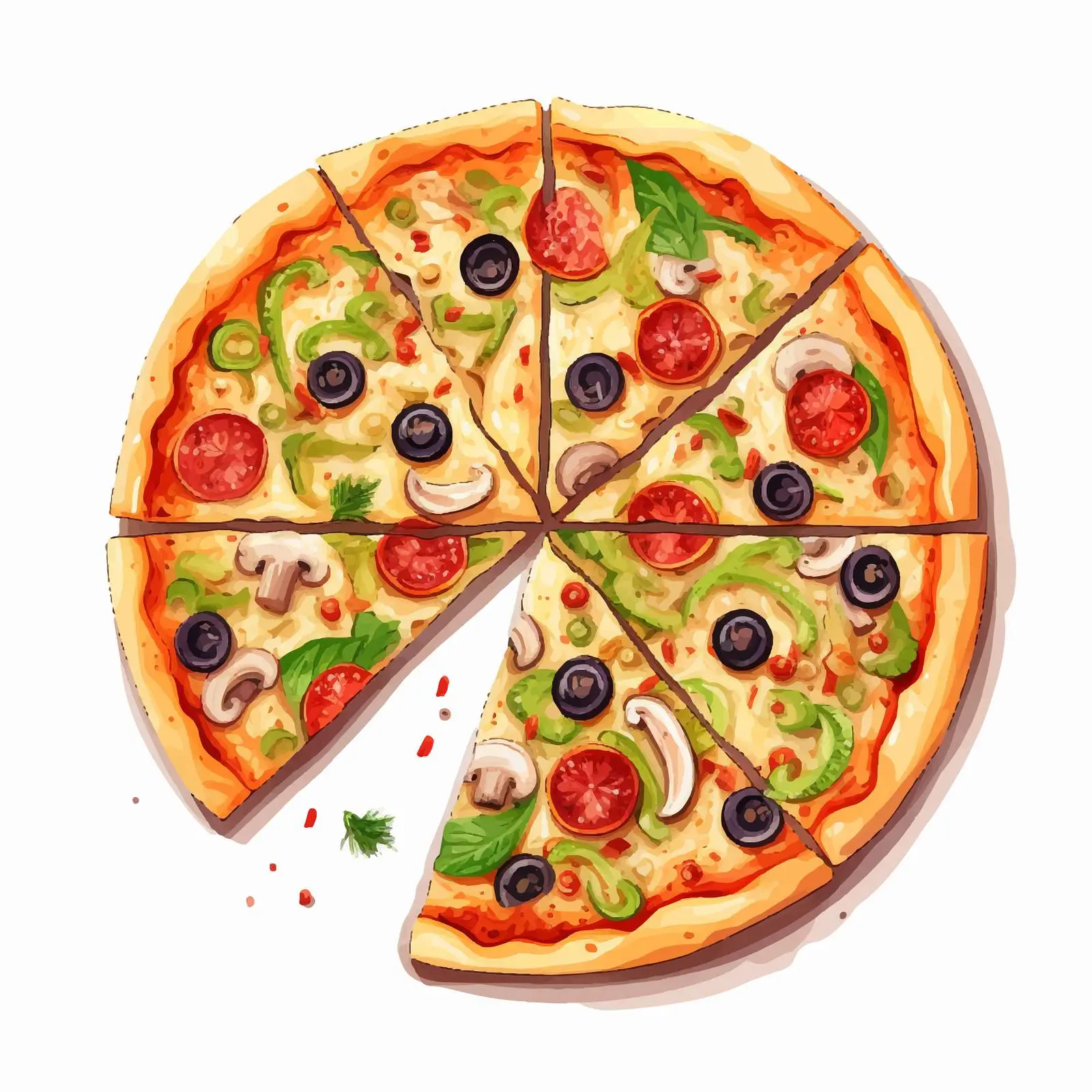 Whole Italian Pizza with Sliced Piece — free download from Dotvec