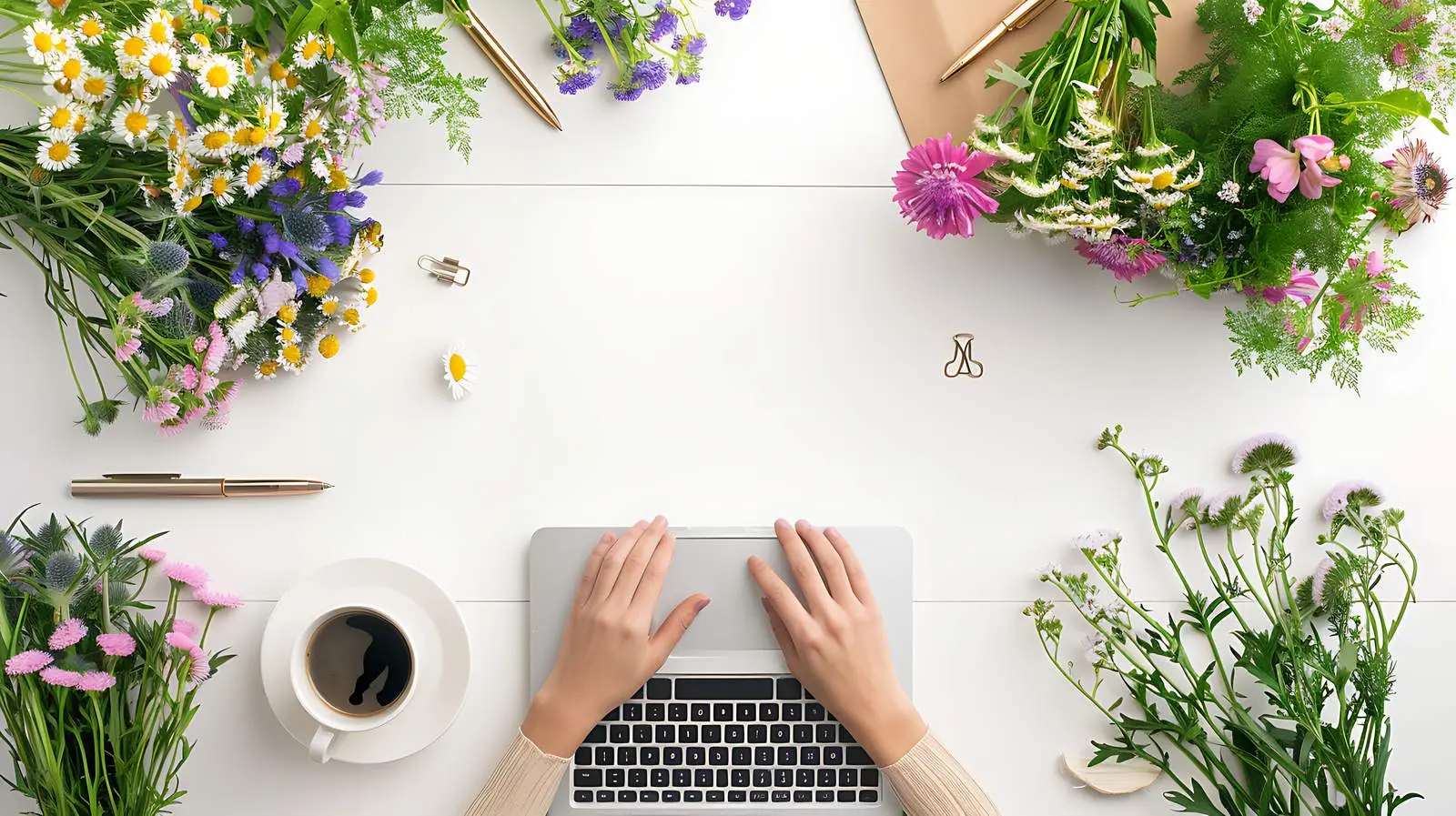 Top View of Office Workspace with Laptop — free download from Dotvec