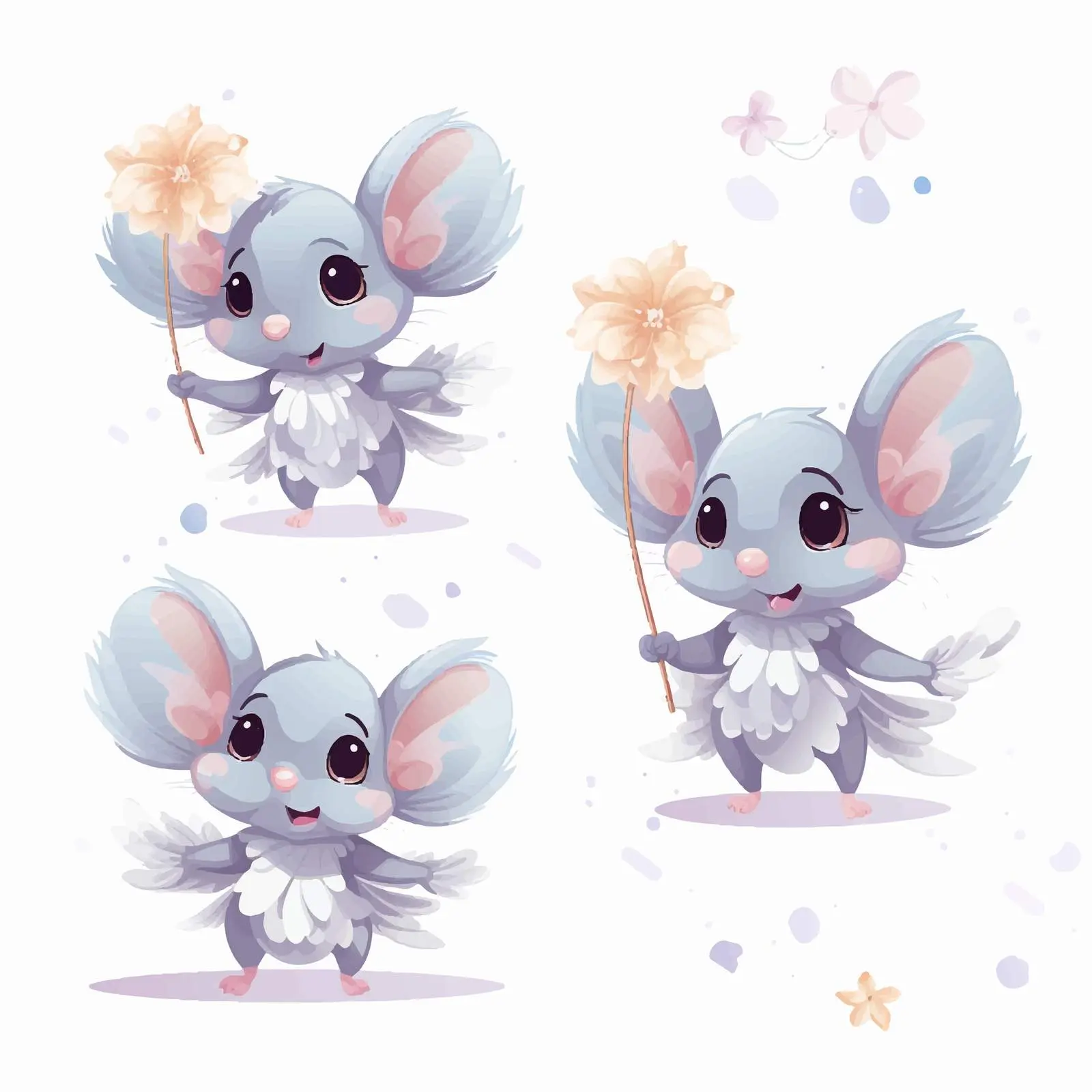 Two Gray Flying Mice Fairy Helpers – free imaginary image from Dotvec