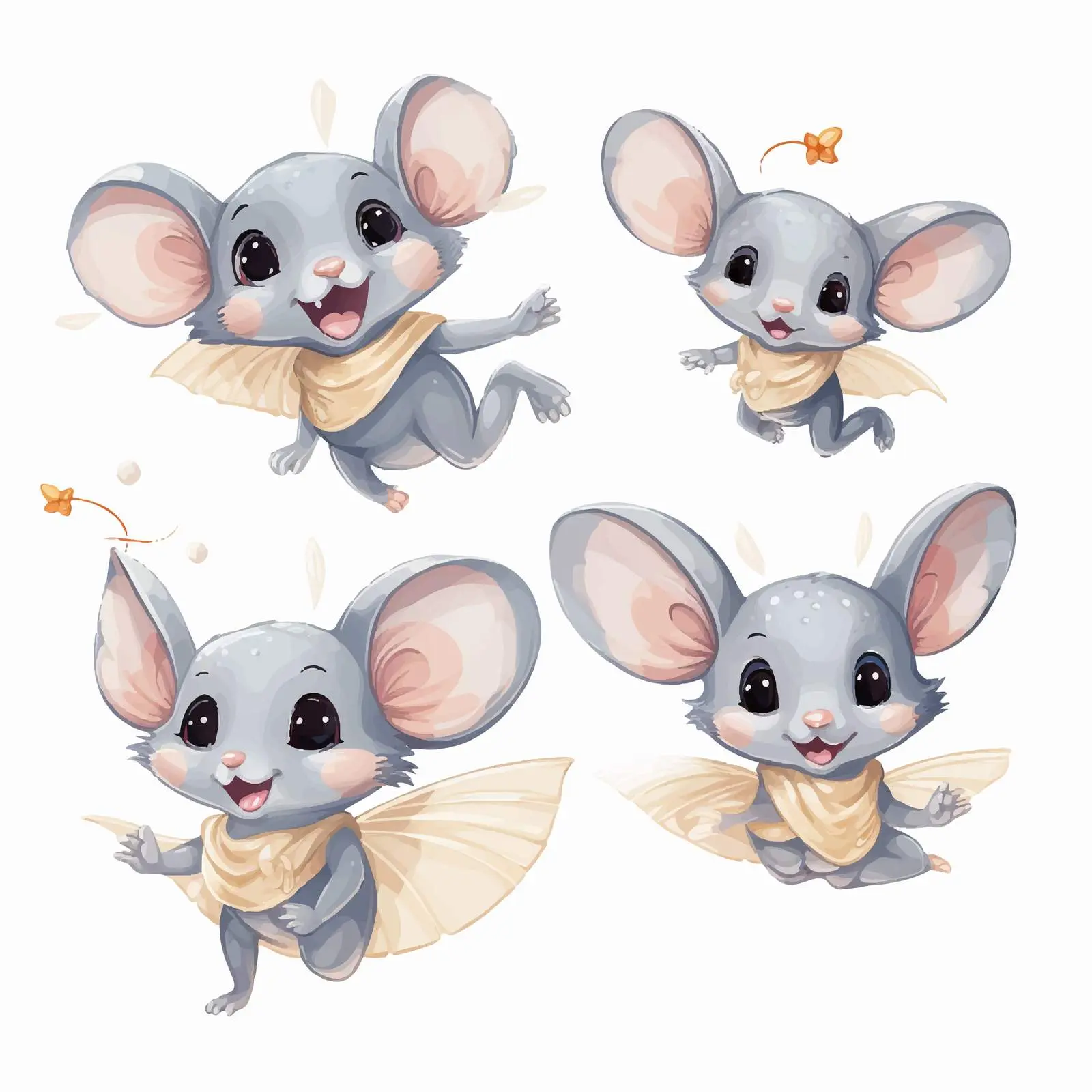 Two Gray Flying Mice Fairy Helpers — free download from Dotvec