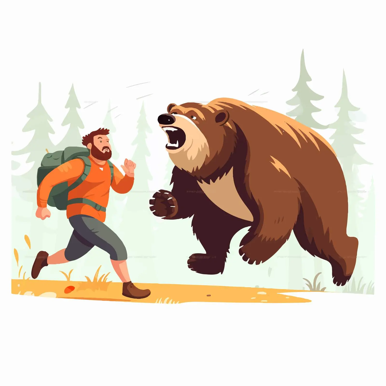 Tourist Running from Charging Bear Vector – free adrenaline image from Dotvec