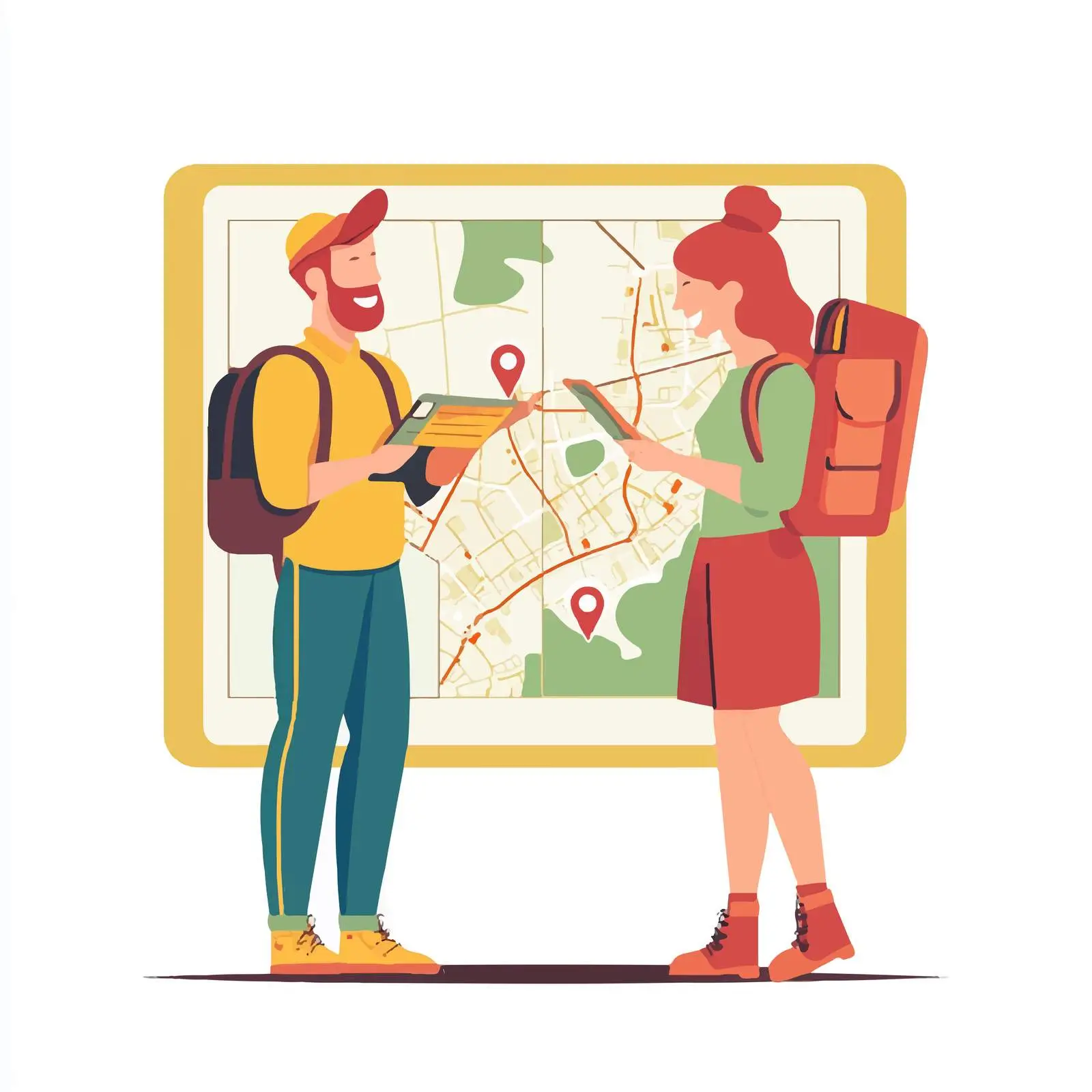 Couple Planning Trip Route on Digital Map — free download from Dotvec