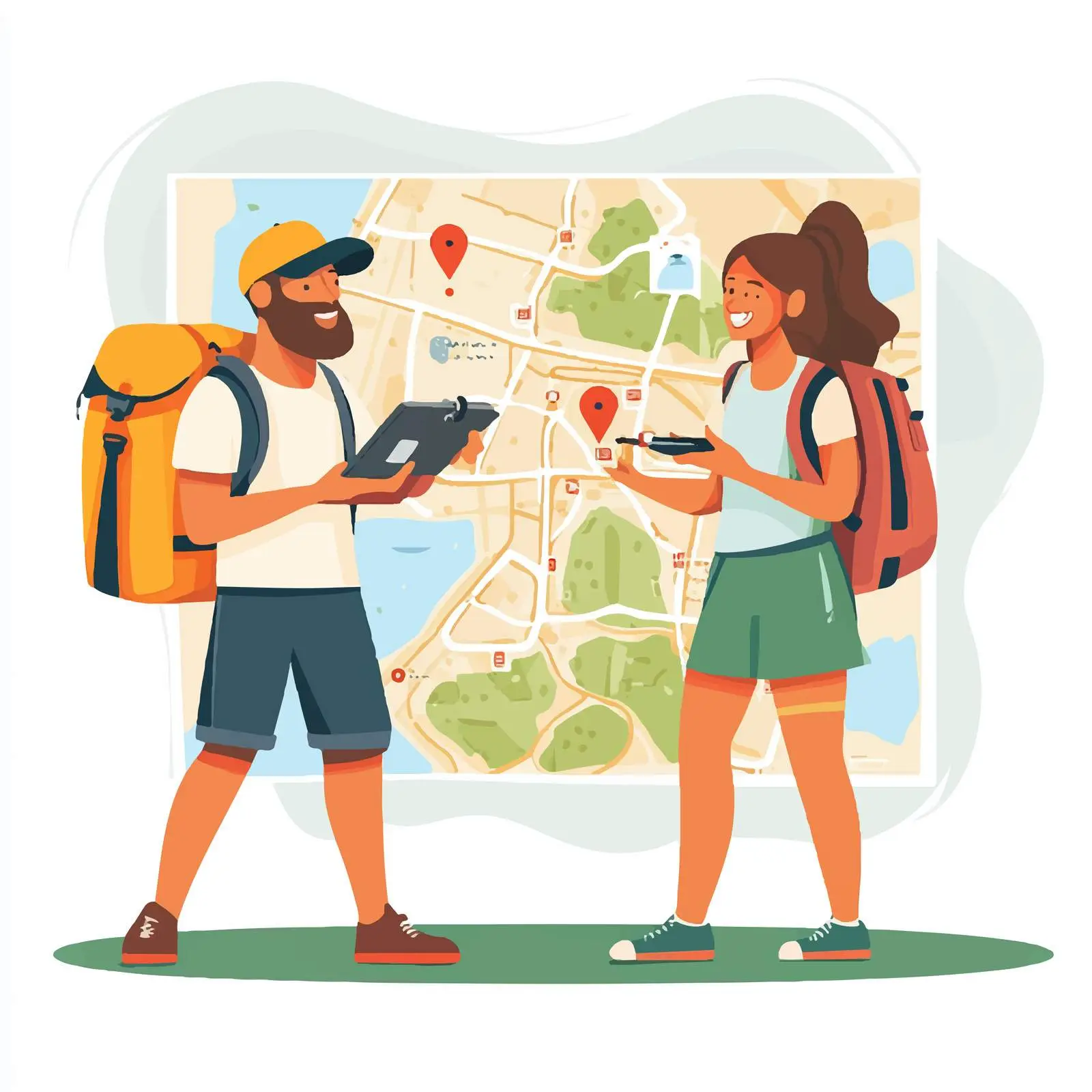 Couple Planning Trip Route on Digital Map — free download from Dotvec