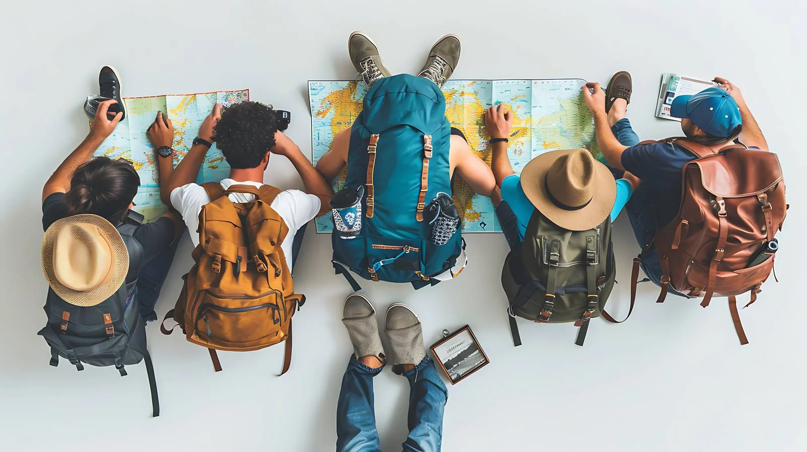 Tourists Hold Maps, Bags on Floor — free download from Dotvec