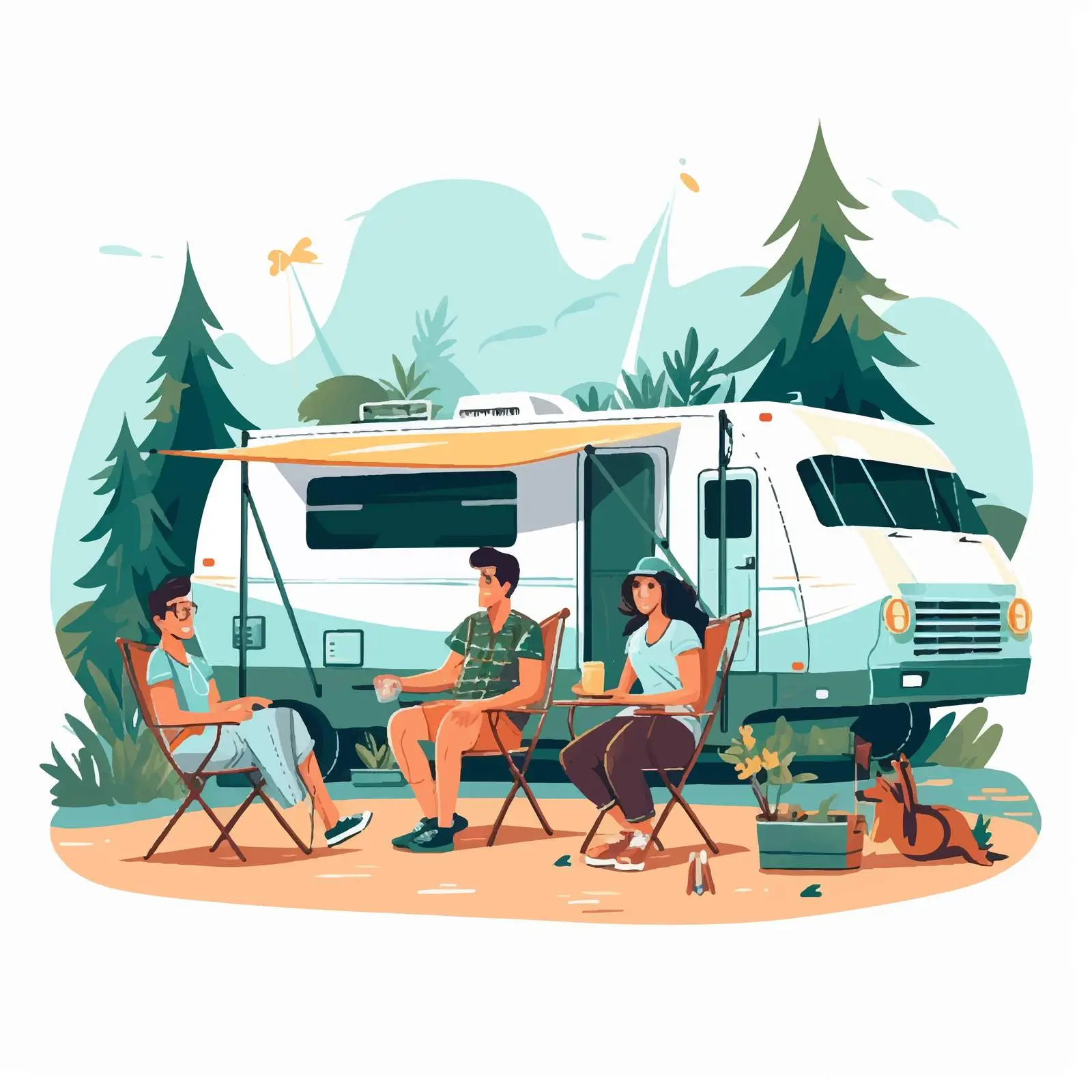 Tourists Relaxing at Camping Area Illustration — free download from Dotvec