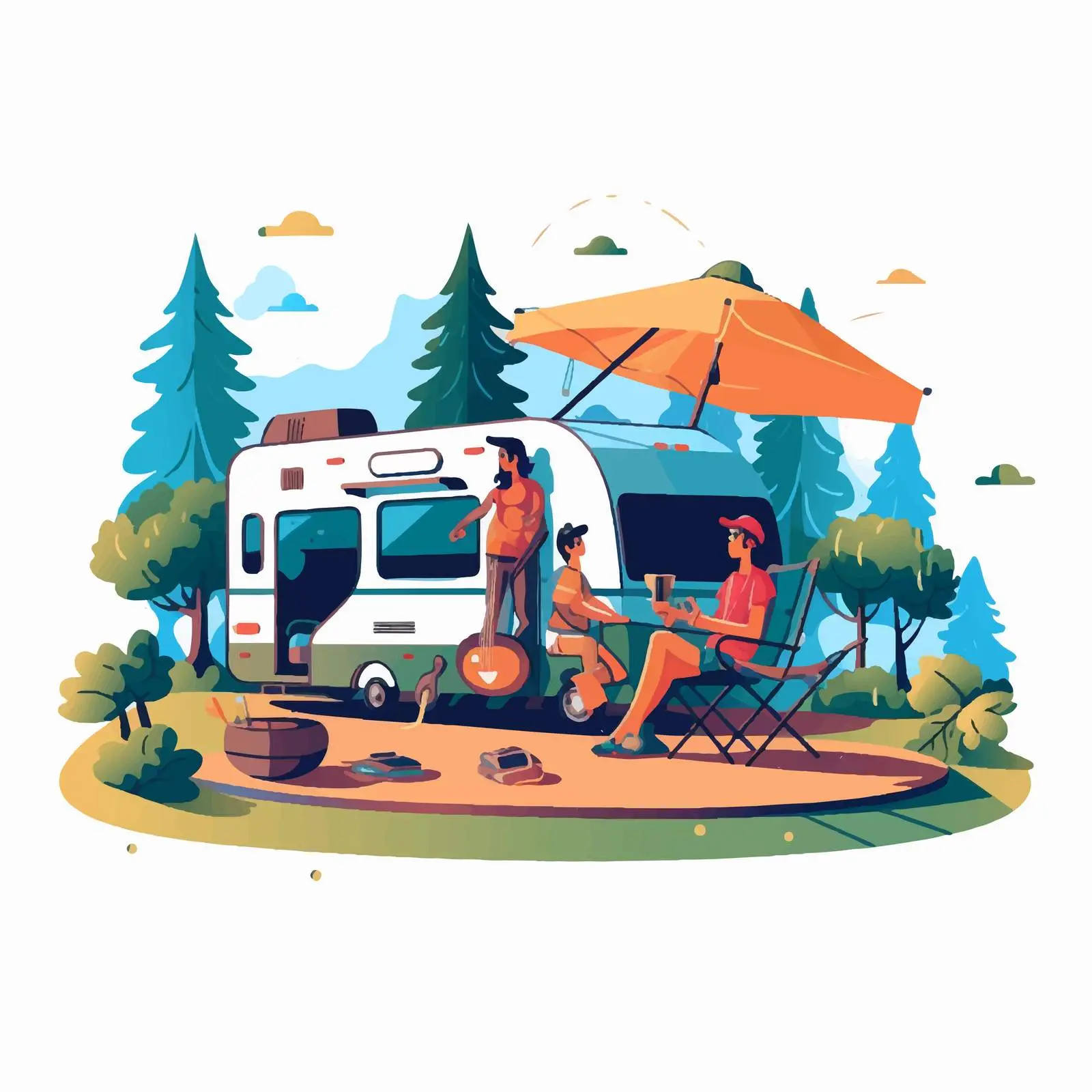 Tourists Resting at Camping Area Illustration — free download from Dotvec